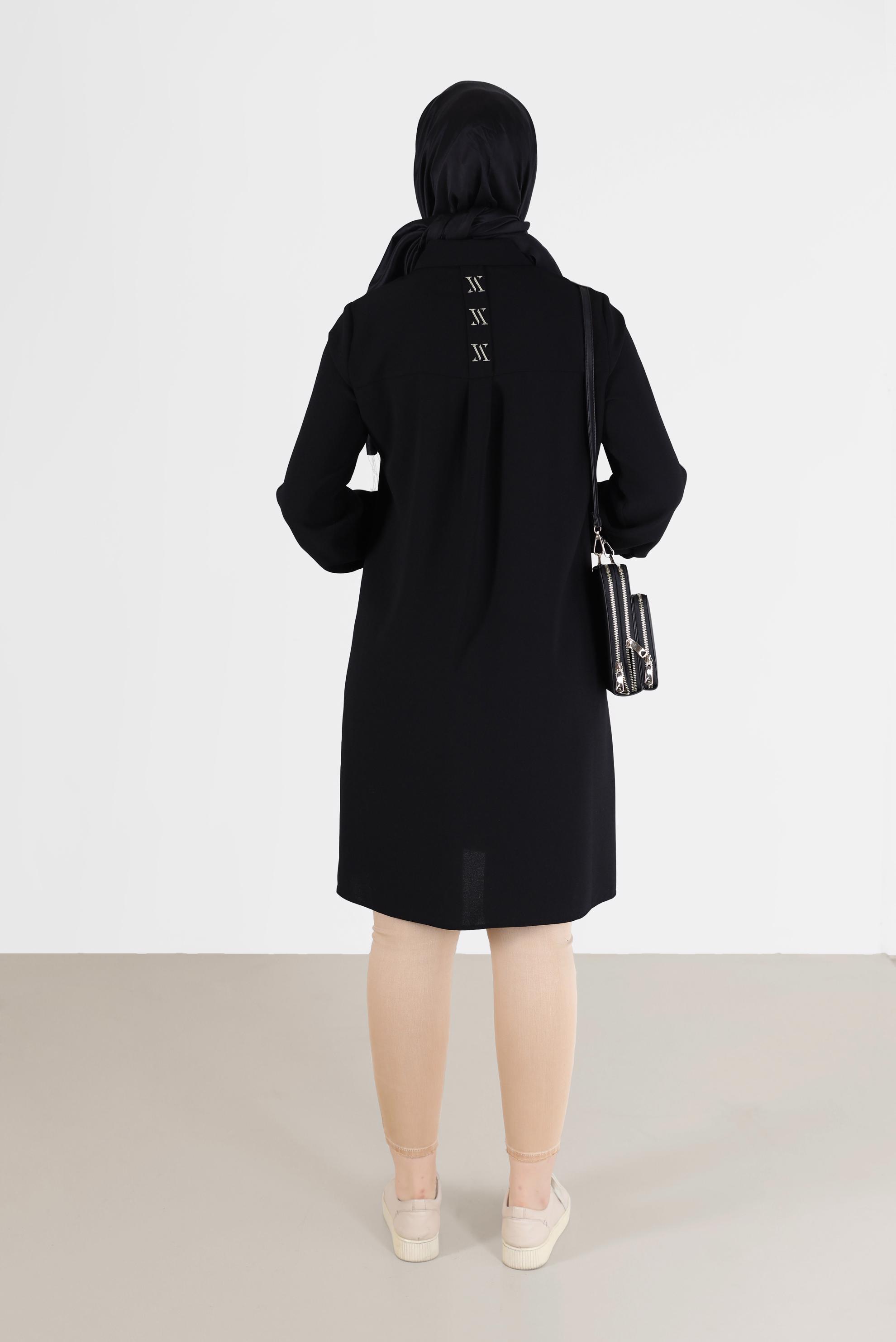 Tesettür giyim SİYAH GİZLİ DÜĞMELİ KREP TUNİK 42288 