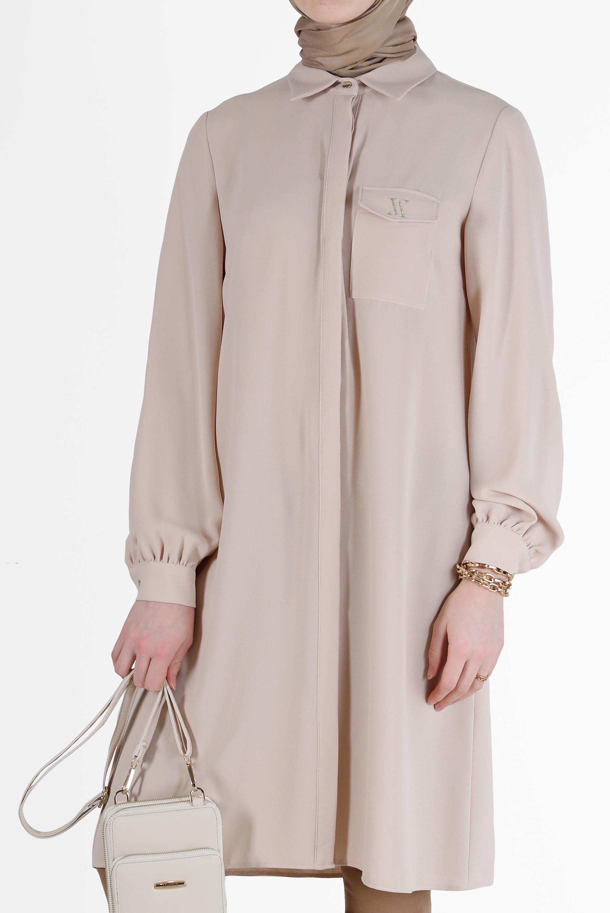 Hijab clothing BEIGE INVISIBLE BUTTONED CREPE TUNIC 42288 
