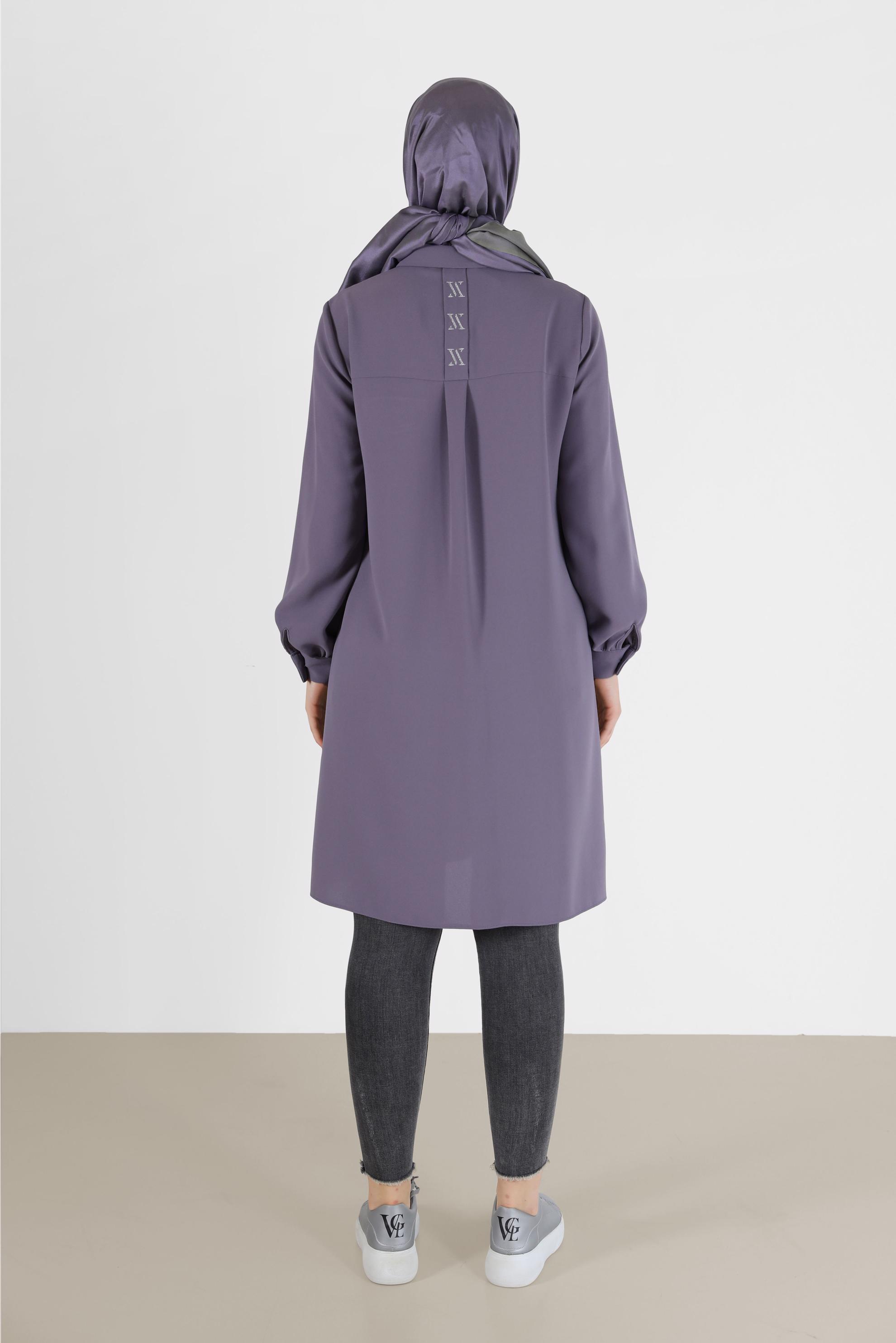 Tesettür giyim MOR GİZLİ DÜĞMELİ KREP TUNİK 42288 