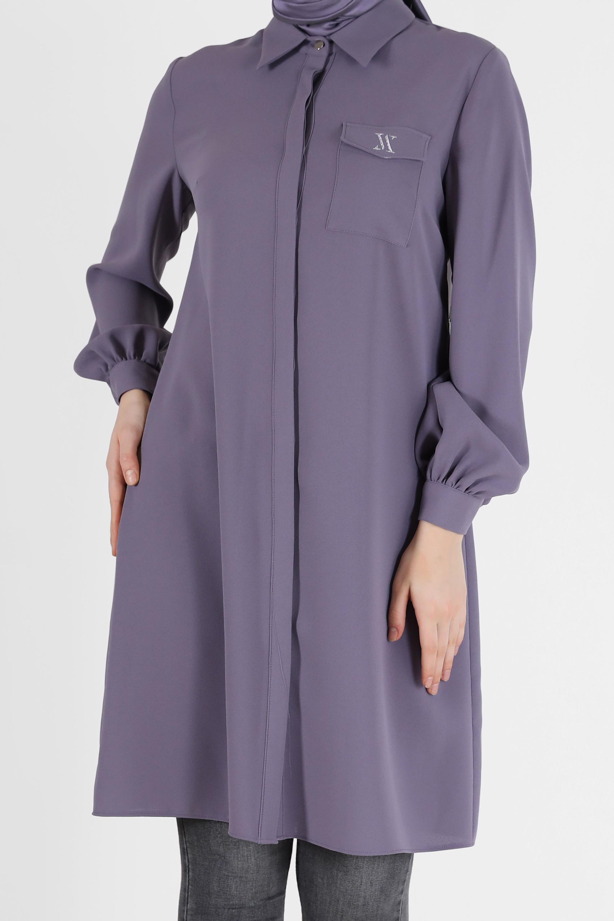 Tesettür giyim MOR GİZLİ DÜĞMELİ KREP TUNİK 42288 