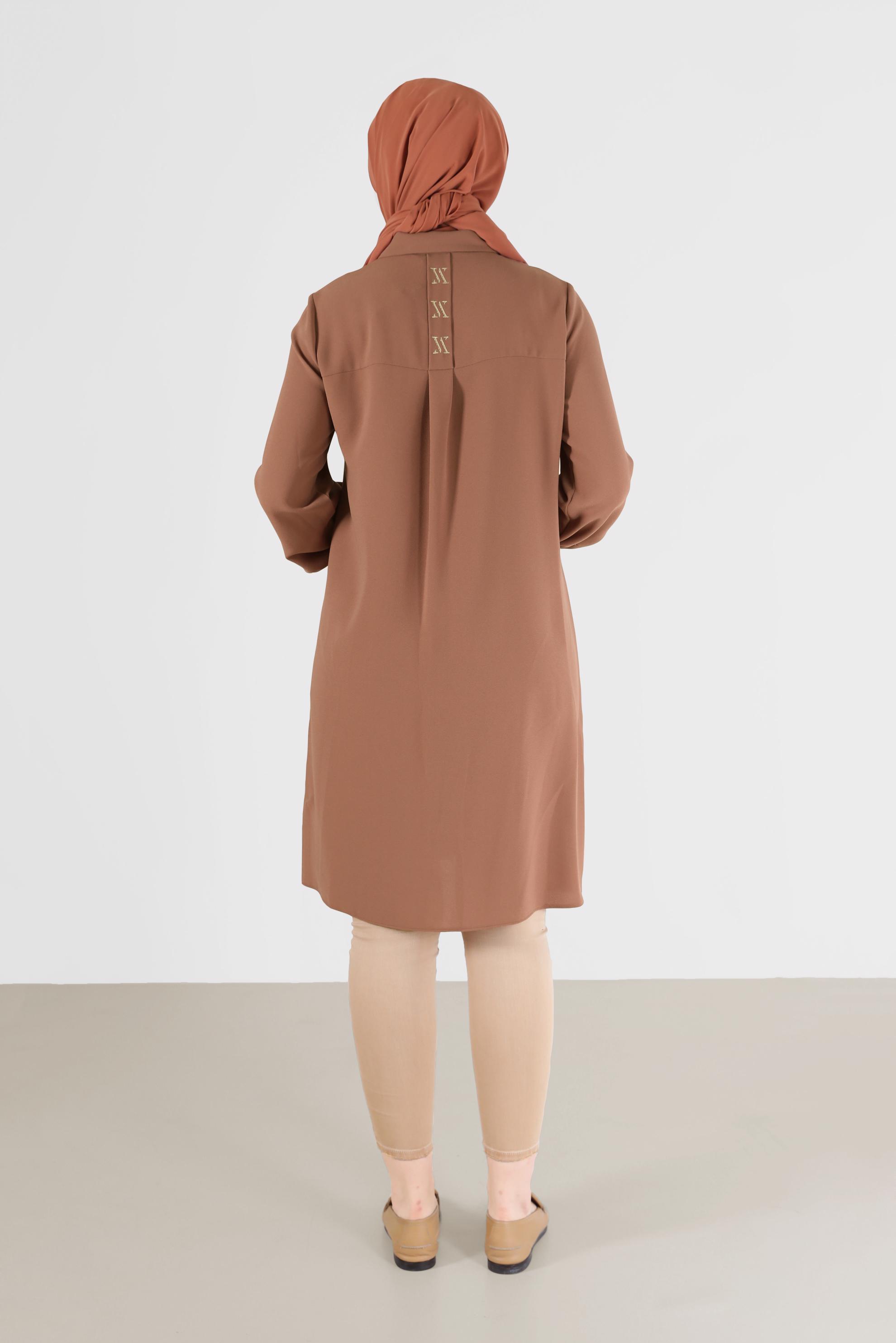 Tesettür giyim KAHVE GİZLİ DÜĞMELİ KREP TUNİK 42288 