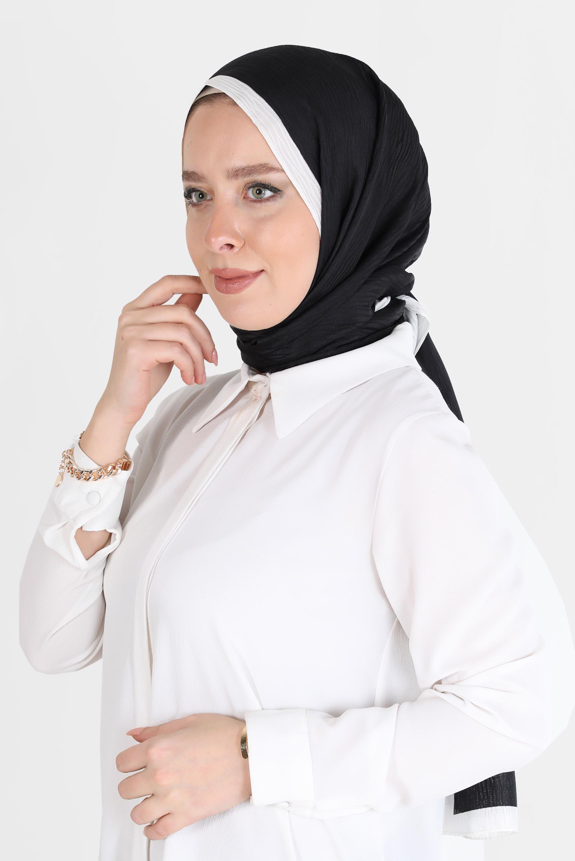 Tesettür giyim SİYAH ALVİNA AĞAÇKABUĞU MONOGRAM ŞAL 8093