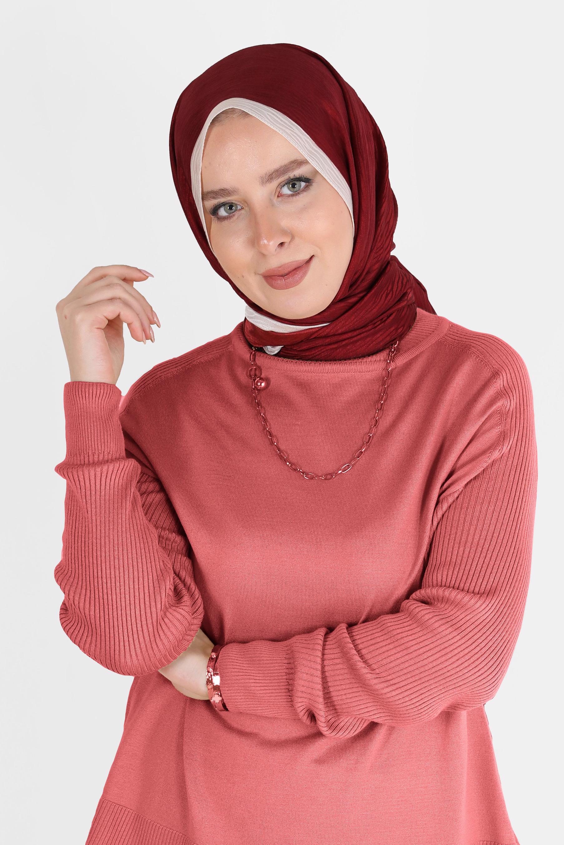 Tesettür giyim BORDO ALVİNA AĞAÇKABUĞU MONOGRAM ŞAL 8093