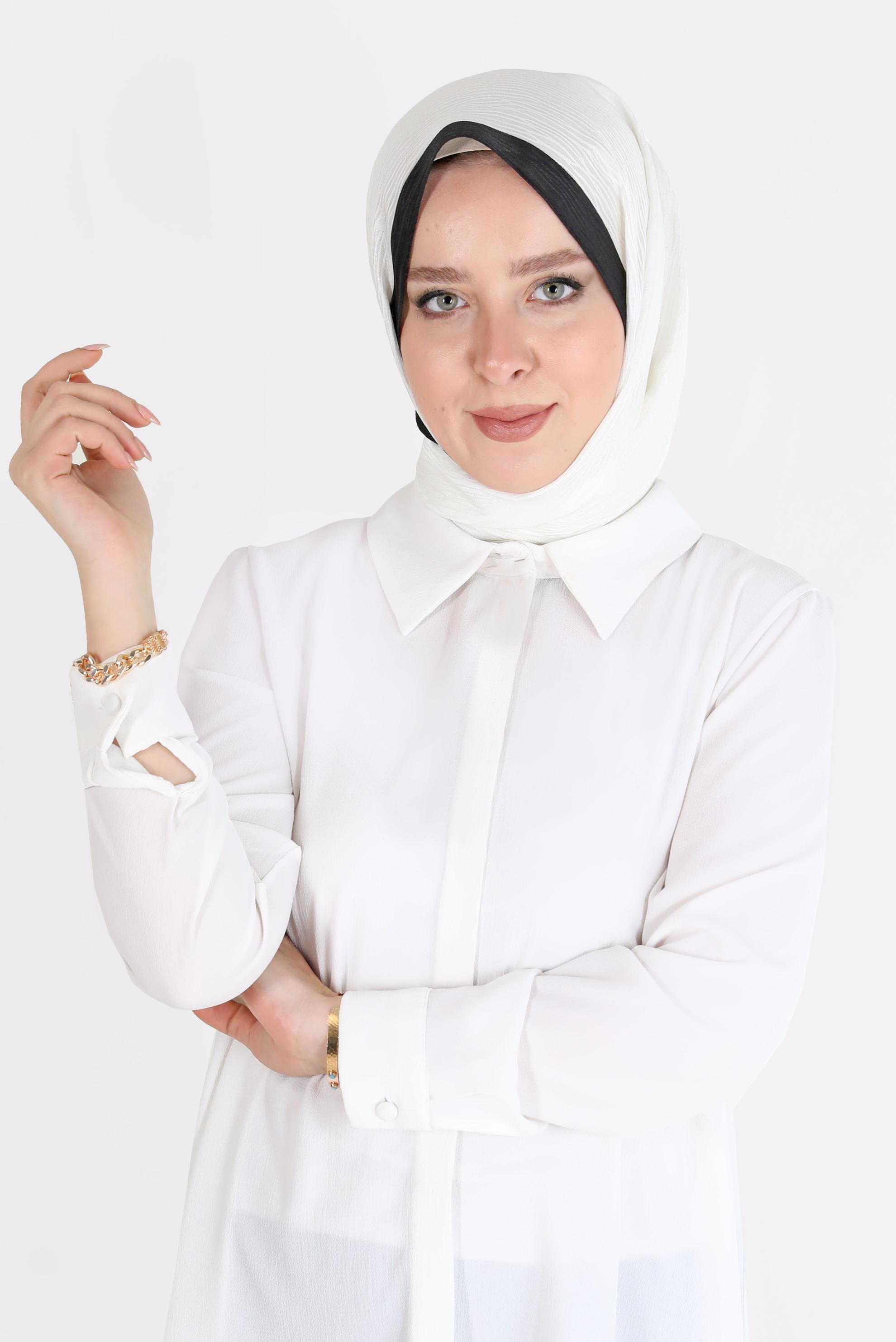 Tesettür giyim EKRU ALVİNA AĞAÇKABUĞU MONOGRAM ŞAL 8093