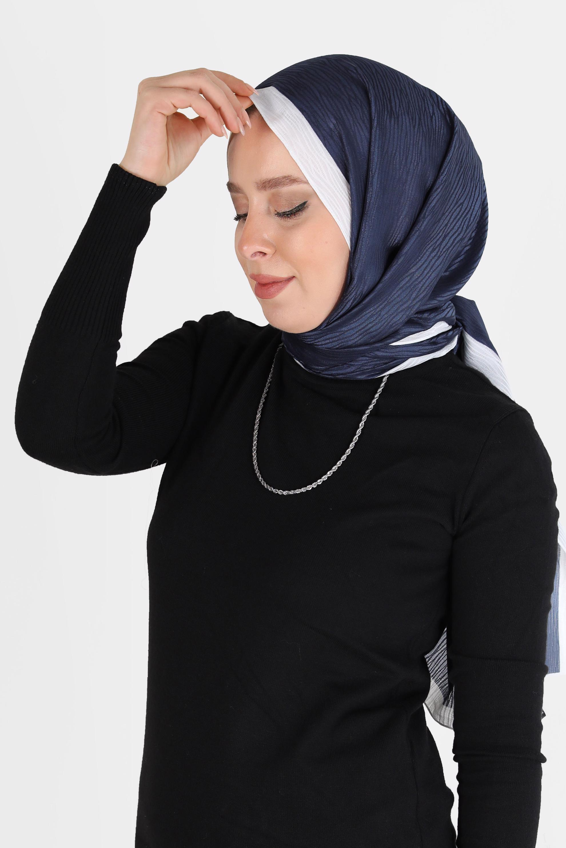 Tesettür giyim LACİVERT ALVİNA AĞAÇKABUĞU MONOGRAM ŞAL 8093