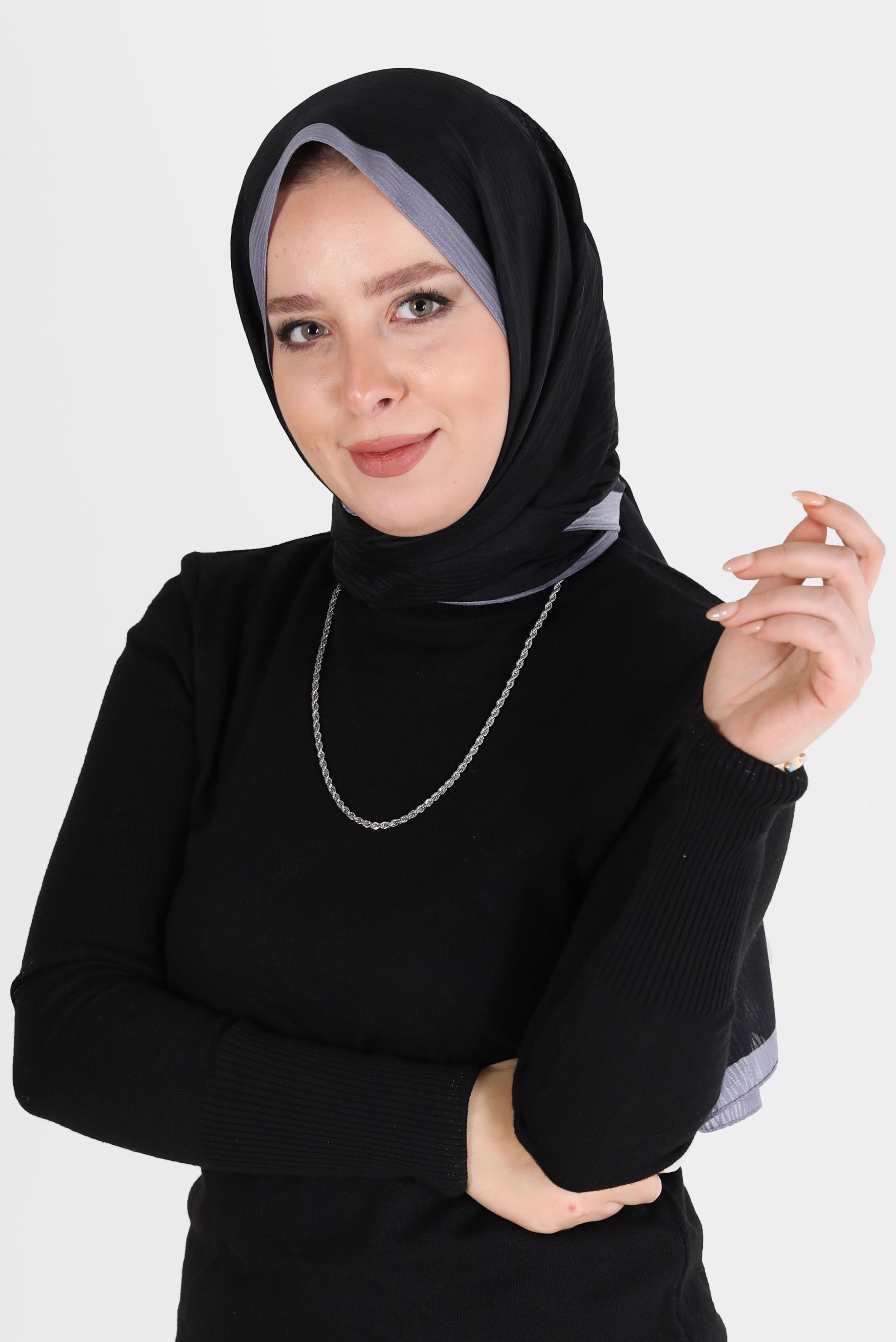 Tesettür giyim SİYAH ALVİNA AĞAÇKABUĞU MONOGRAM ŞAL 8093