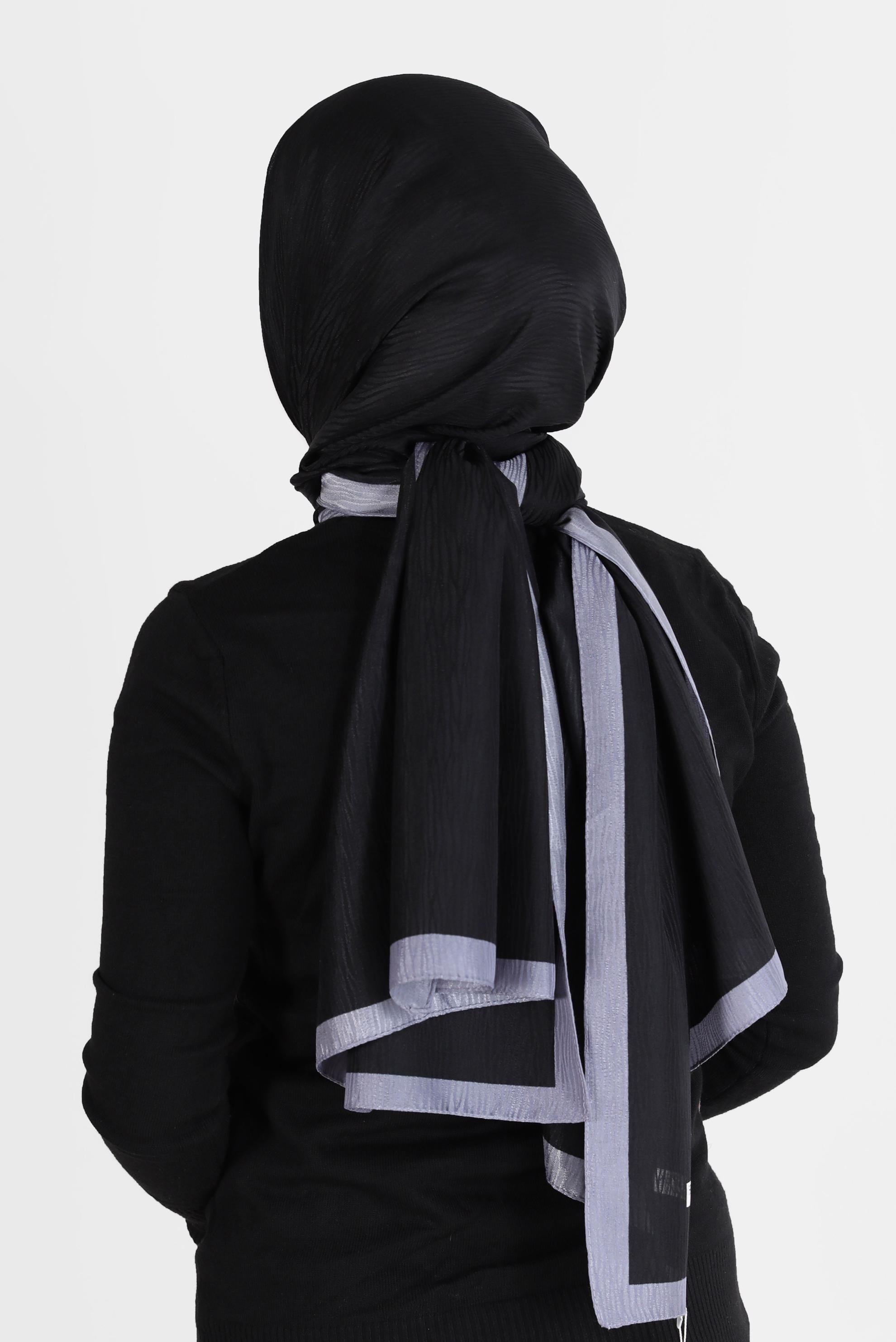 Tesettür giyim SİYAH ALVİNA AĞAÇKABUĞU MONOGRAM ŞAL 8093