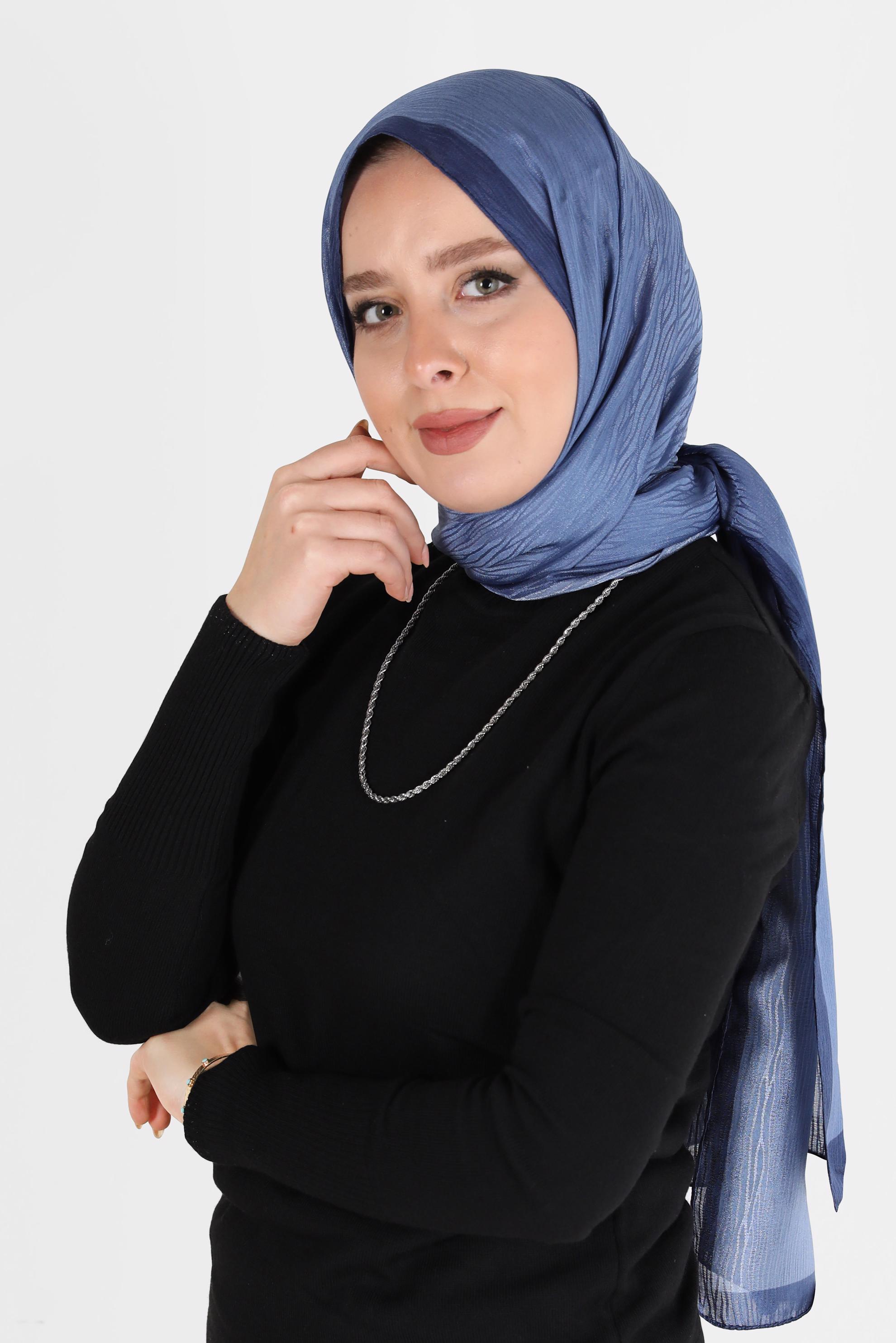 Tesettür giyim LACİVERT ALVİNA AĞAÇKABUĞU MONOGRAM ŞAL 8093