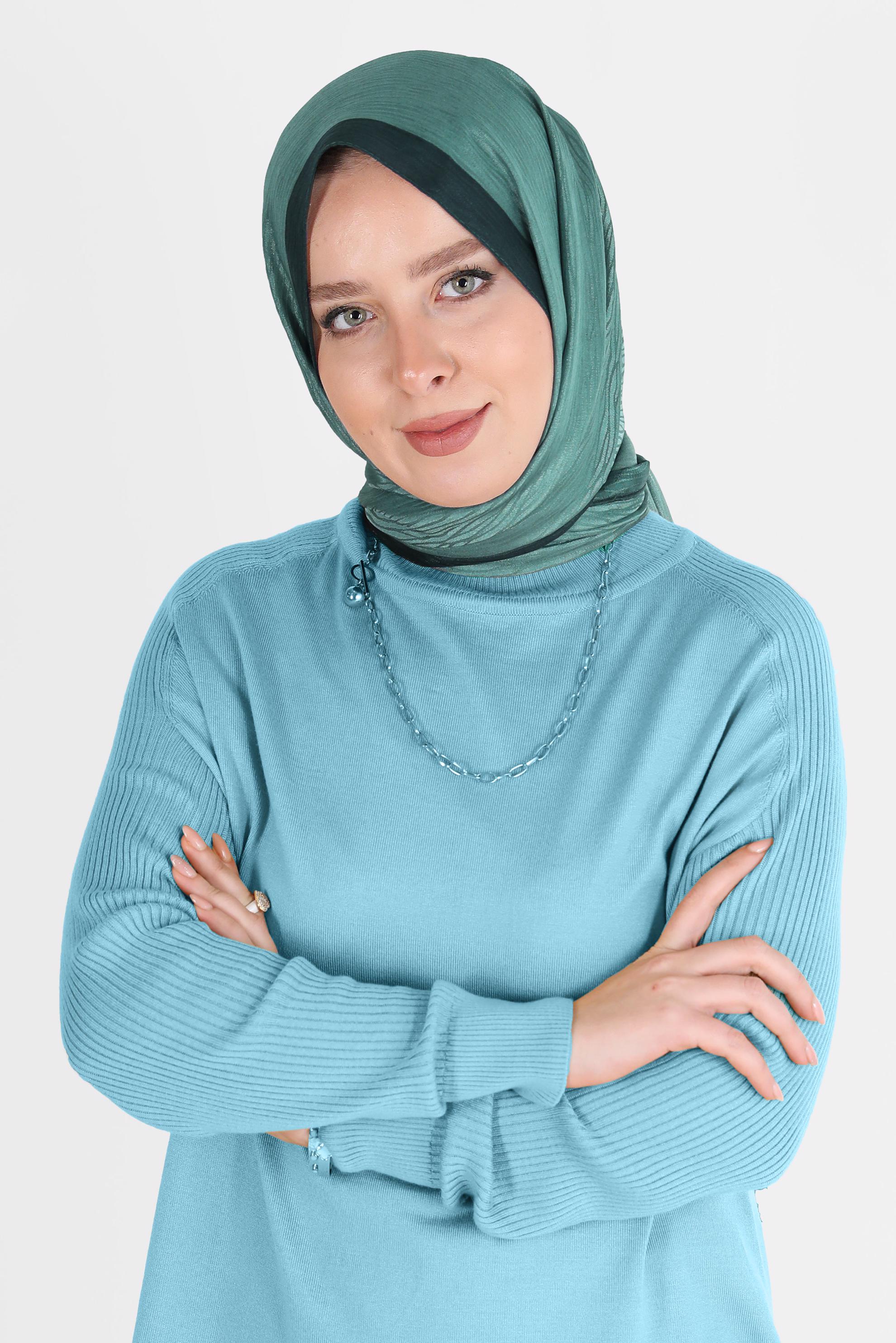 Tesettür giyim YEŞİL ALVİNA AĞAÇKABUĞU MONOGRAM ŞAL 8093