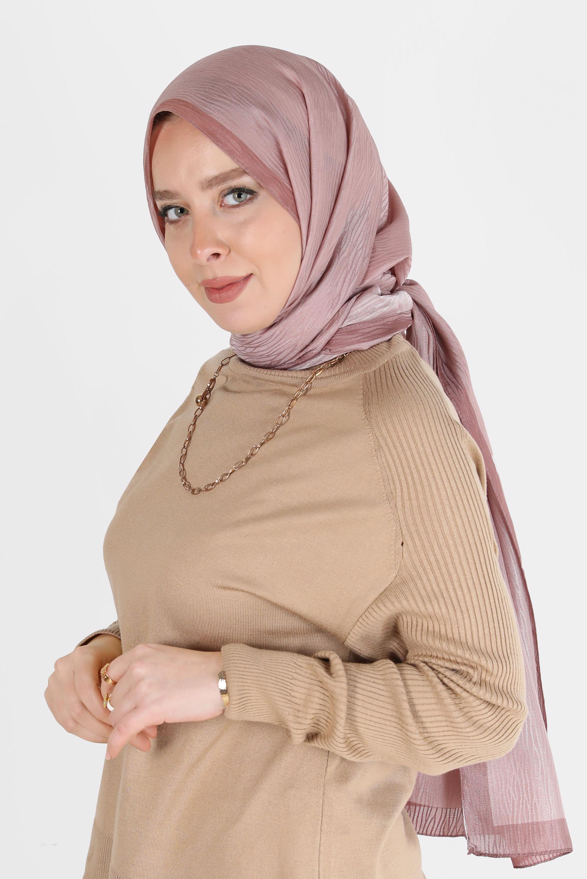 Tesettür giyim KAHVE ALVİNA AĞAÇKABUĞU MONOGRAM ŞAL 8093