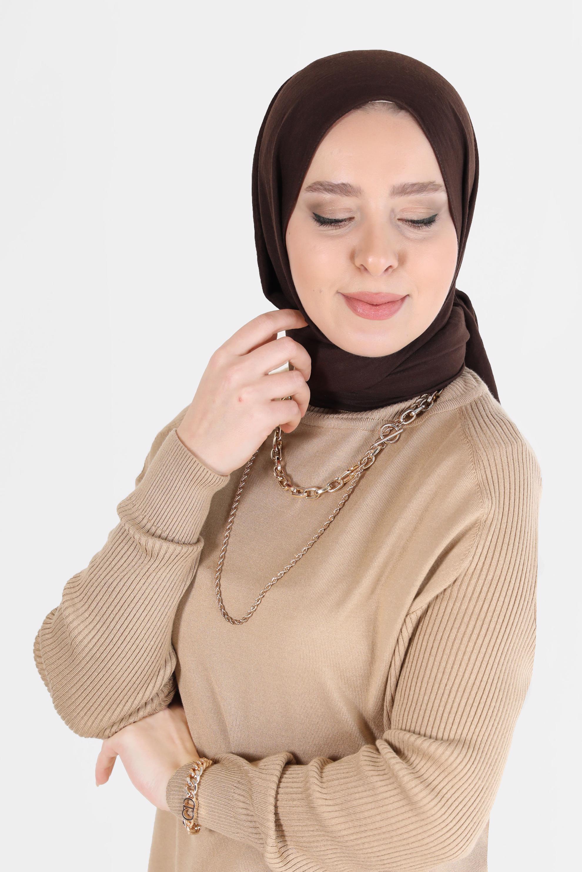 Tesettür giyim KAHVE ALVİNA CAZ ŞAL 8108 