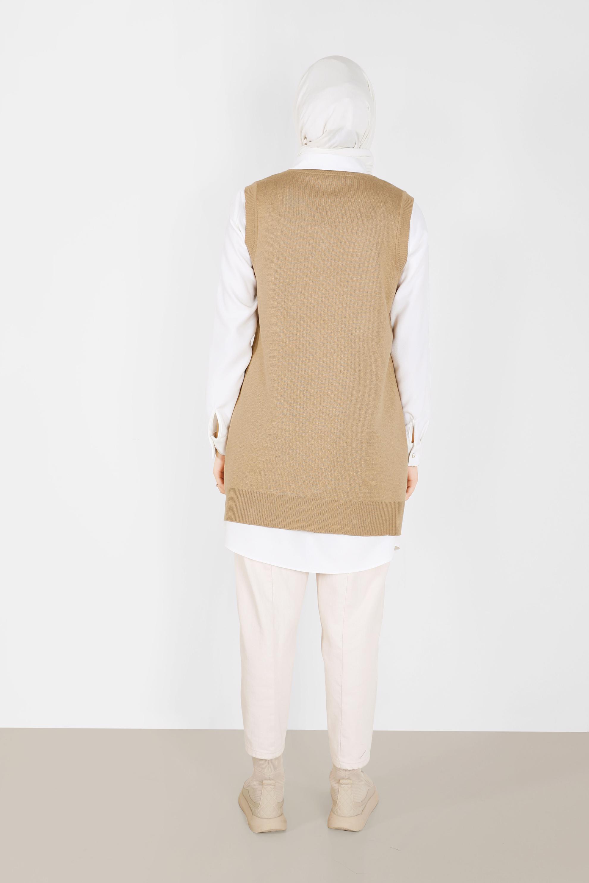 Tesettür giyim KAHVE BAKLAVA DESENLİ TRİKO SÜVETER 42063 