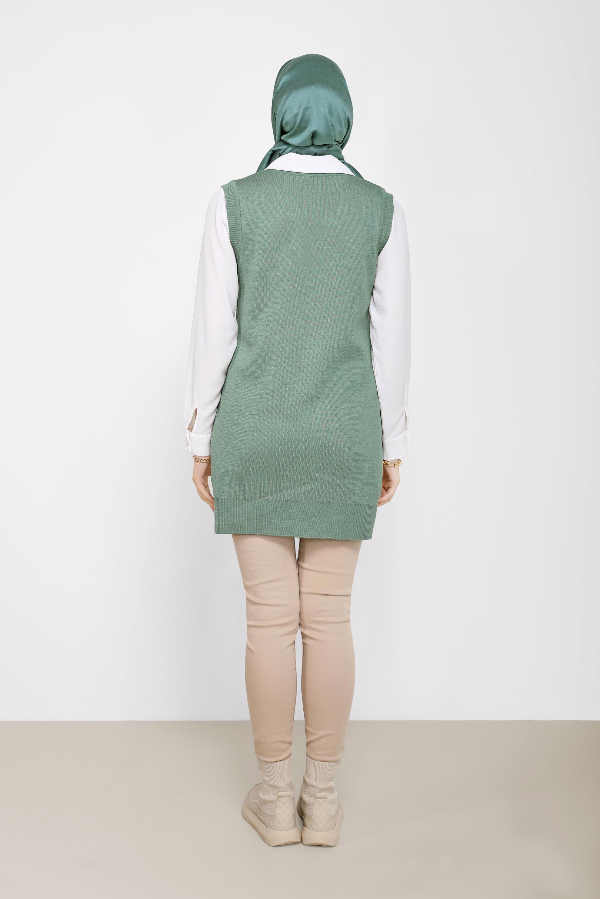 Tesettür giyim YEŞİL BAKLAVA DESENLİ TRİKO SÜVETER 42063 