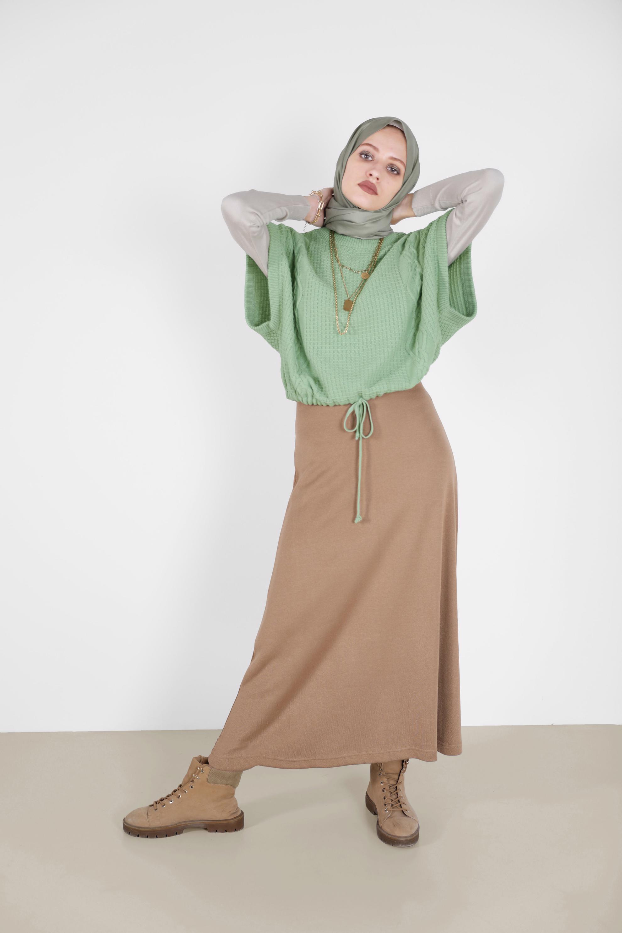 Vêtements hijab VERT PULL EN MAILLE À MOTIFS 42121