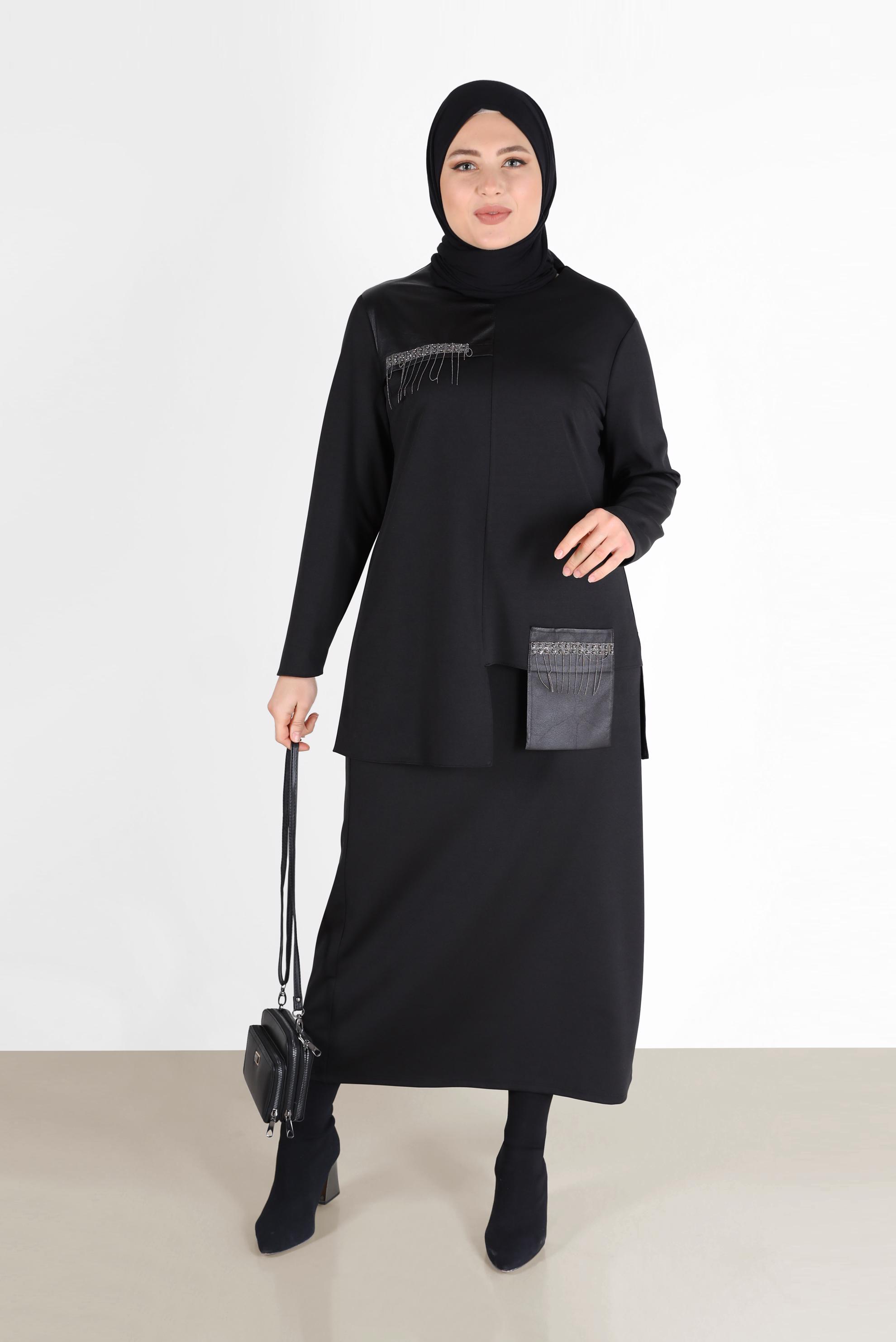 Vêtements hijab NOIR COSTUME JUPE 2 PIÈCES AVEC POCHE DÉTAIL GEM 20190