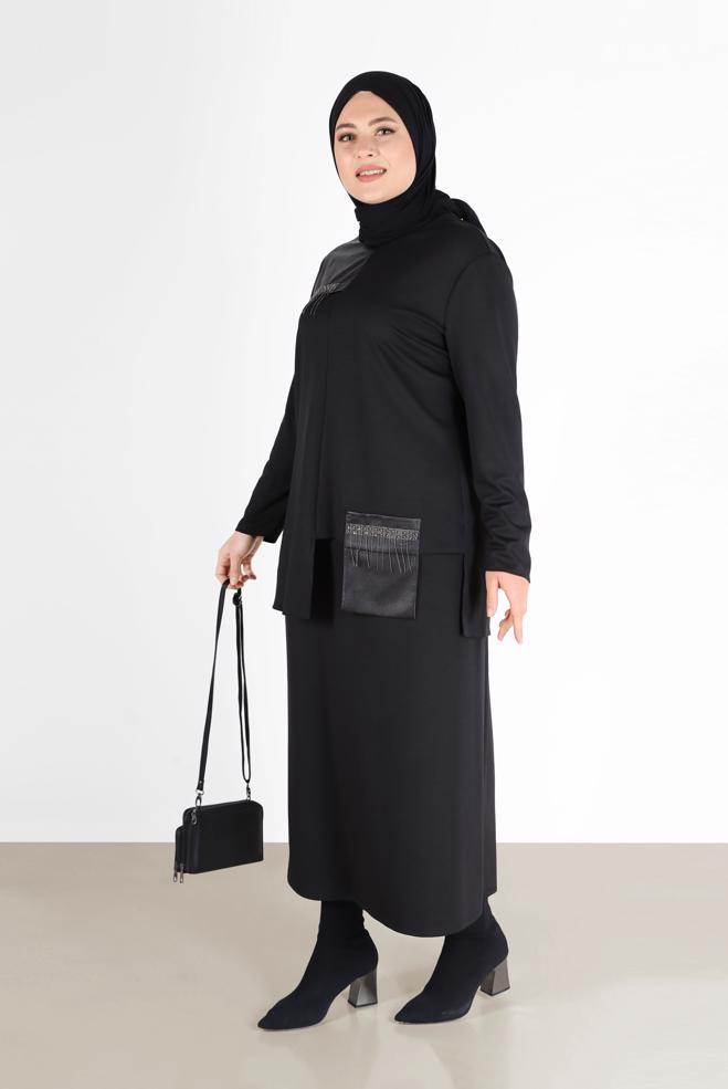 Vêtements hijab NOIR COSTUME JUPE 2 PIÈCES AVEC POCHE DÉTAIL GEM 20190 - ALVİNA