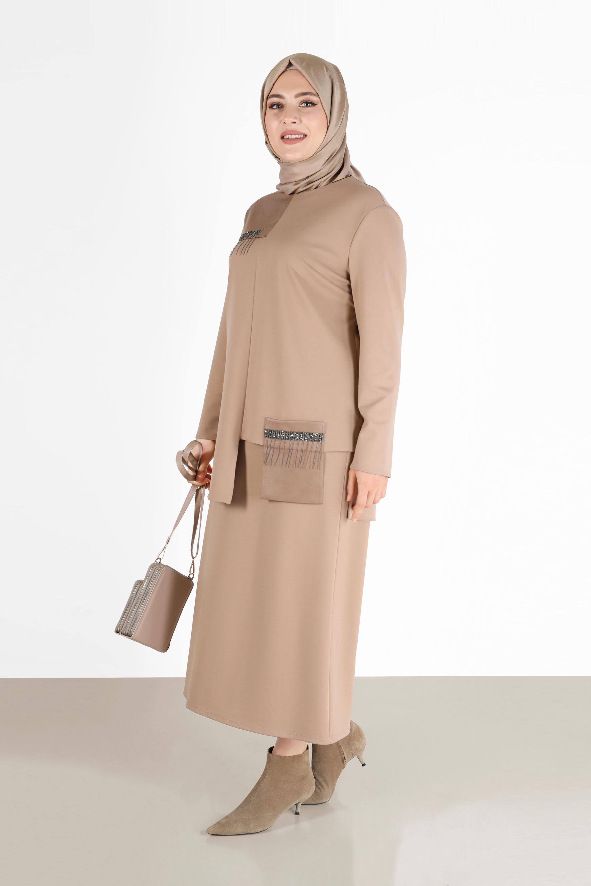 Vêtements hijab BEIGE COSTUME JUPE 2 PIÈCES AVEC POCHE DÉTAIL GEM 20190
