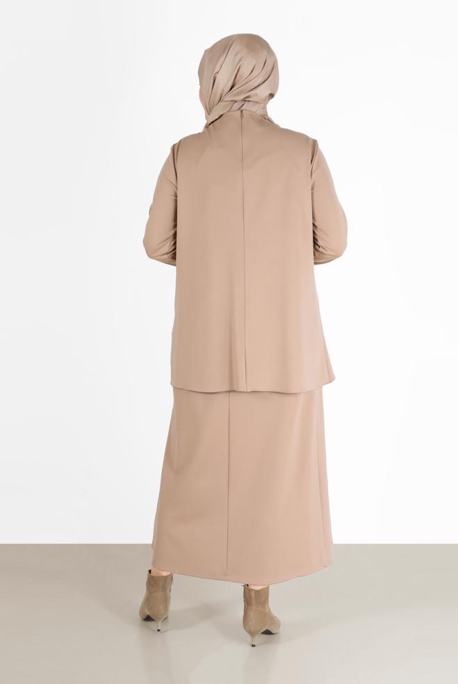 Vêtements hijab BEIGE COSTUME JUPE 2 PIÈCES AVEC POCHE DÉTAIL GEM 20190 - ALVİNA