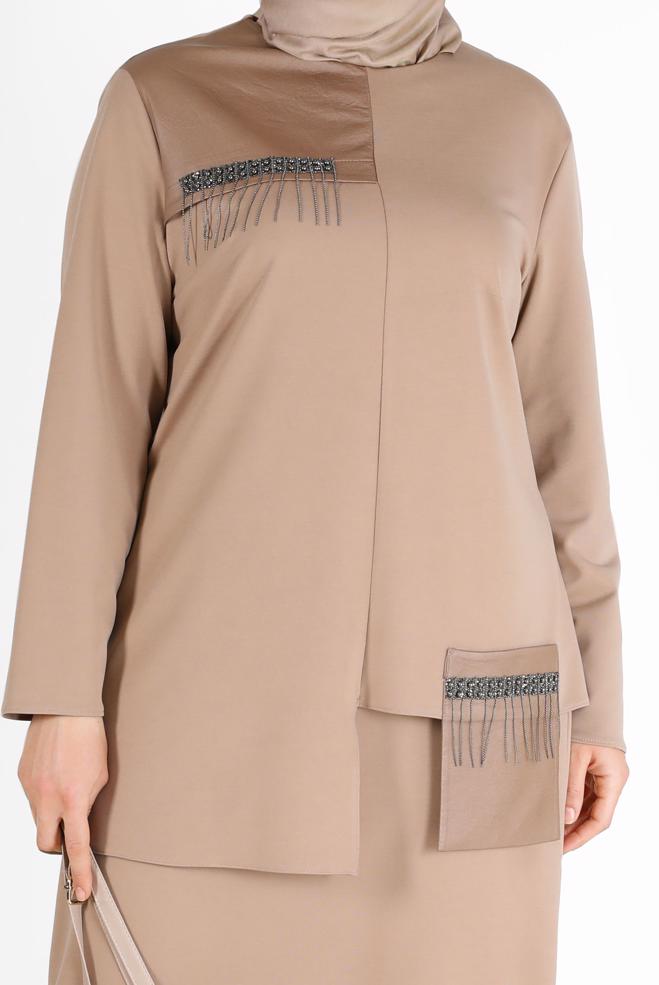 Vêtements hijab BEIGE COSTUME JUPE 2 PIÈCES AVEC POCHE DÉTAIL GEM 20190 - ALVİNA