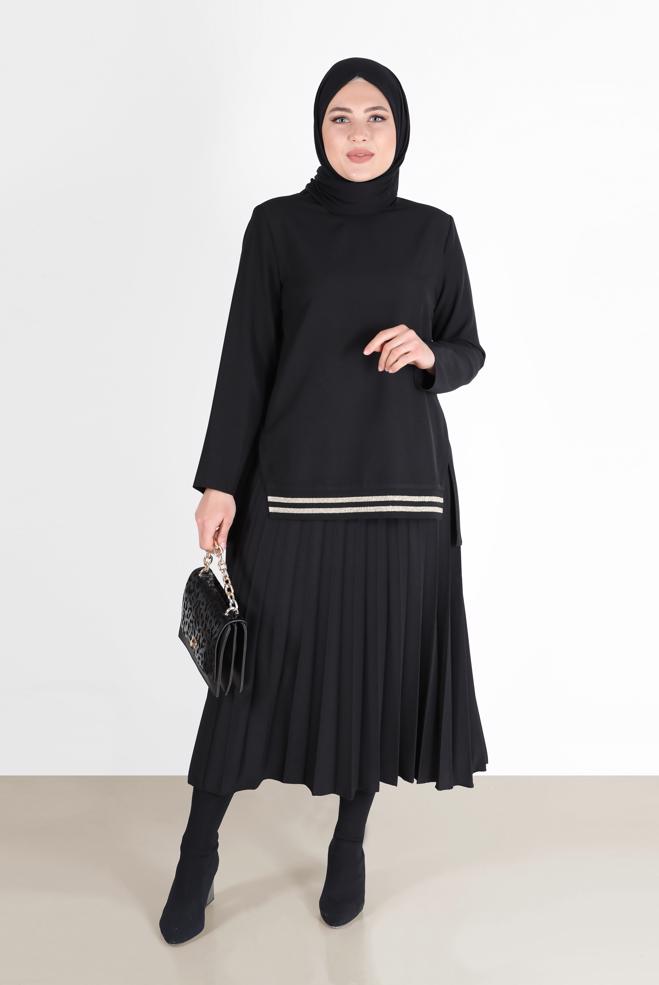 Vêtements hijab NOIR COSTUME JUPE 2 PIÈCES PLISSÉE CTE 20194 - ALVİNA