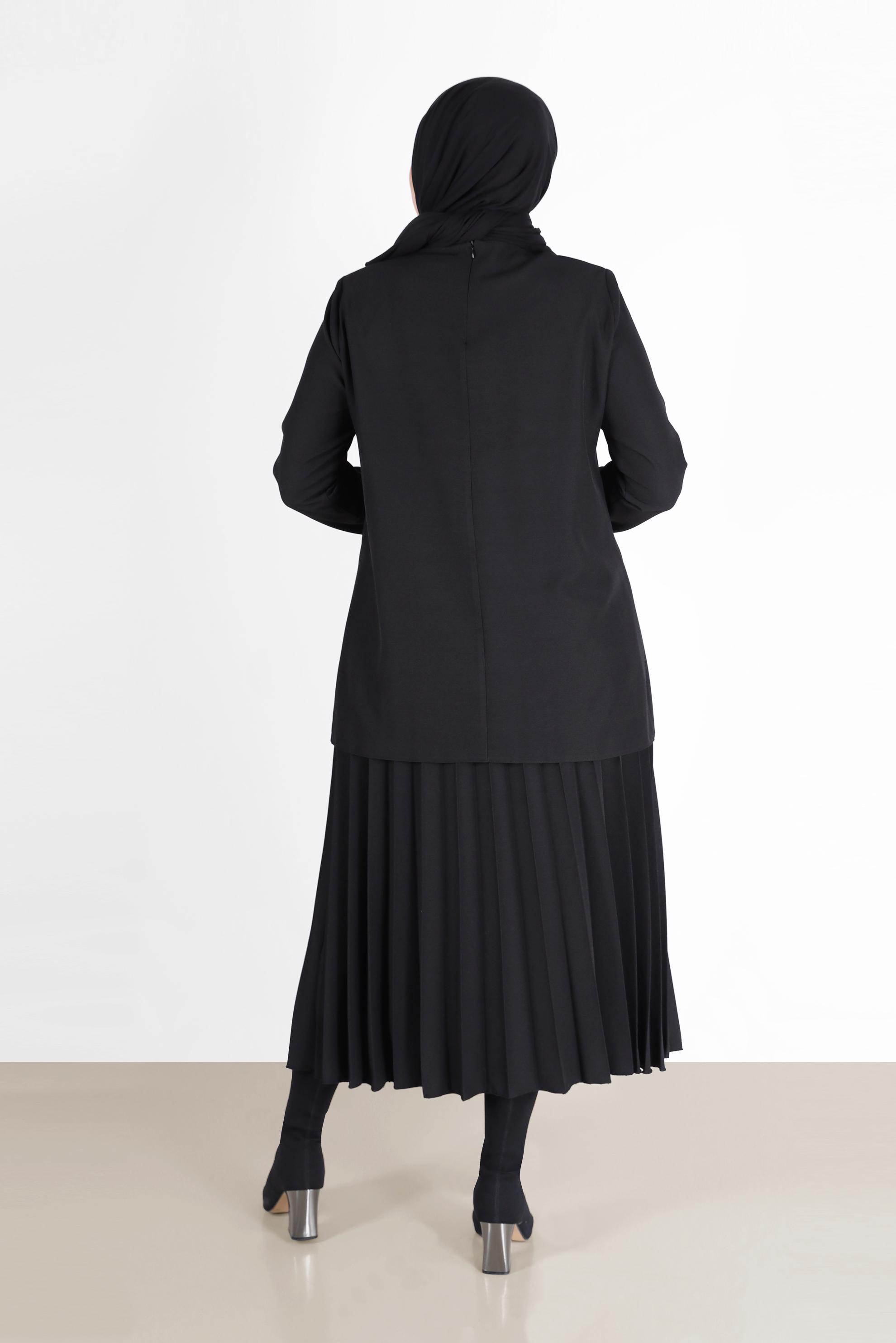 Vêtements hijab NOIR COSTUME JUPE 2 PIÈCES PLISSÉE CTE 20194