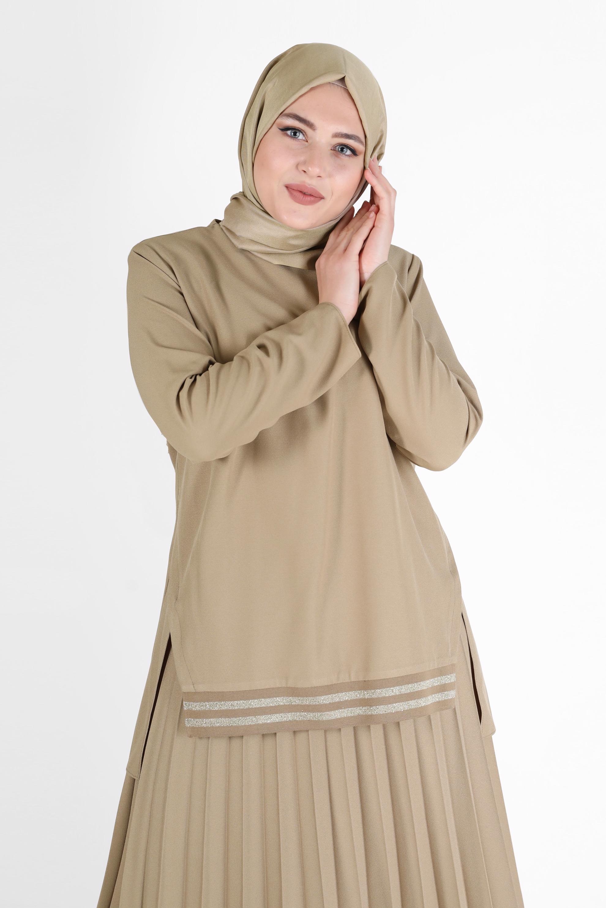 Vêtements hijab BRUN COSTUME JUPE 2 PIÈCES PLISSÉE CTE 20194