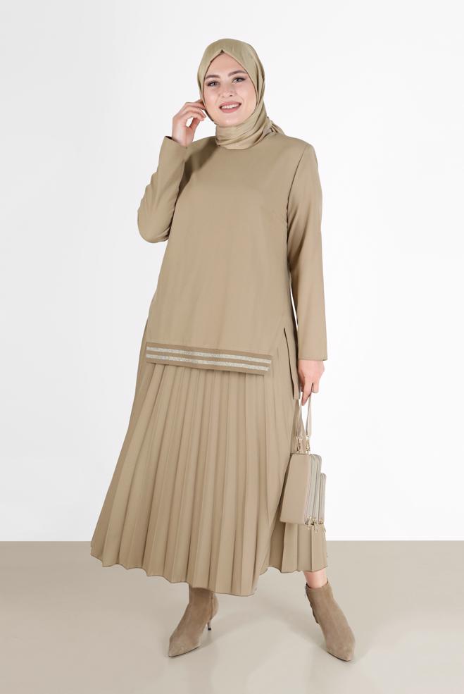 Vêtements hijab BRUN COSTUME JUPE 2 PIÈCES PLISSÉE CTE 20194 - ALVİNA