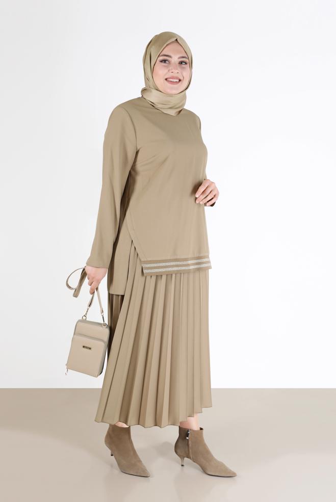 Vêtements hijab BRUN COSTUME JUPE 2 PIÈCES PLISSÉE CTE 20194 - ALVİNA