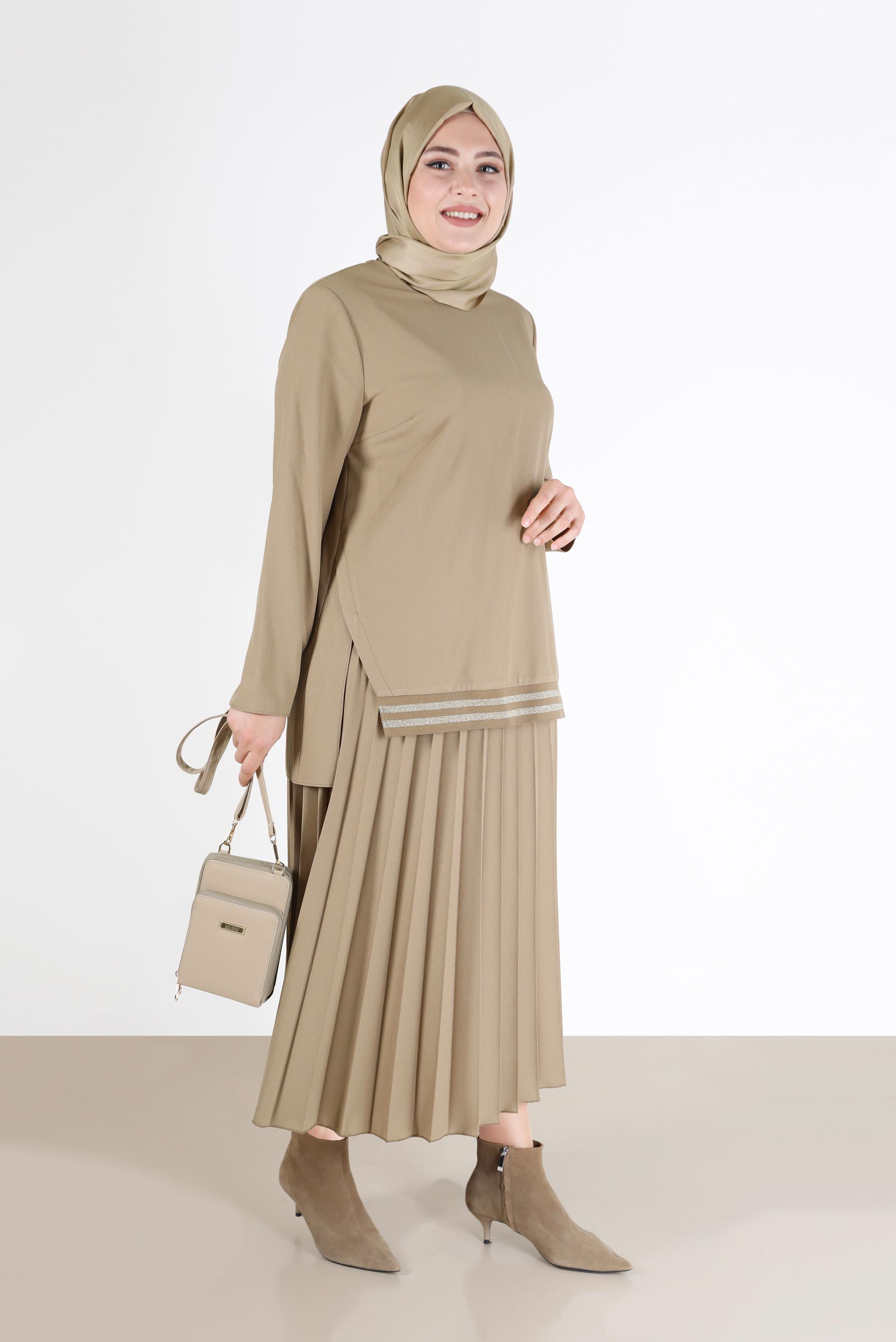 Vêtements hijab BRUN COSTUME JUPE 2 PIÈCES PLISSÉE CTE 20194