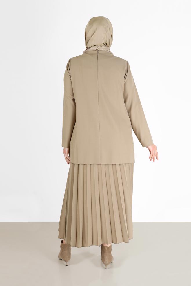 Vêtements hijab BRUN COSTUME JUPE 2 PIÈCES PLISSÉE CTE 20194 - ALVİNA