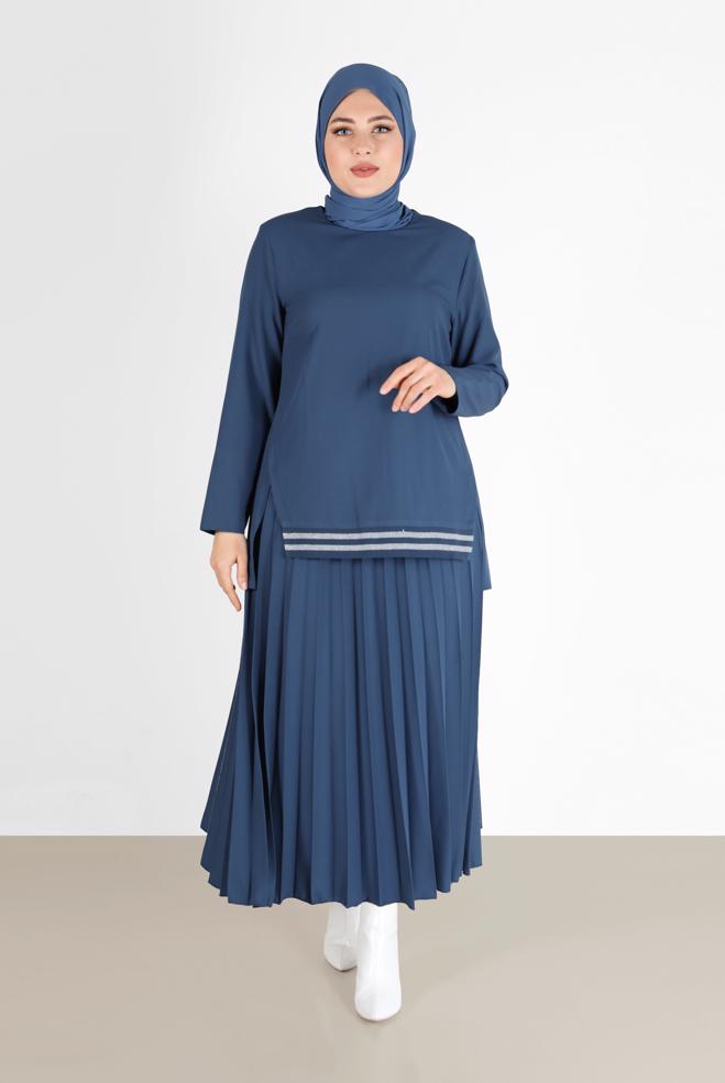 Vêtements hijab BLEU MARINE COSTUME JUPE 2 PIÈCES PLISSÉE CTE 20194 - ALVİNA