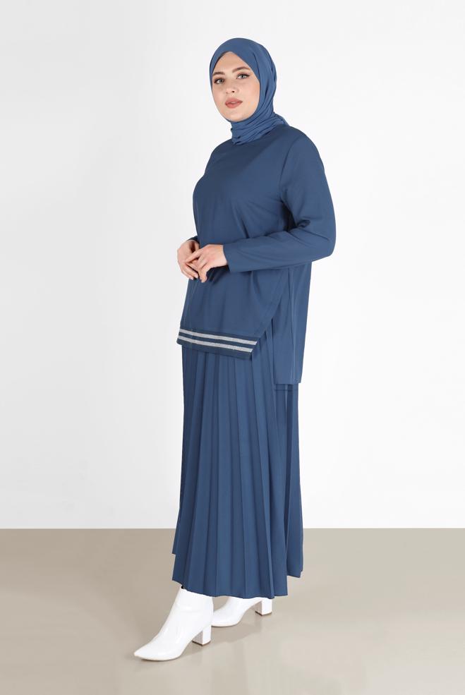 Vêtements hijab BLEU MARINE COSTUME JUPE 2 PIÈCES PLISSÉE CTE 20194 - ALVİNA