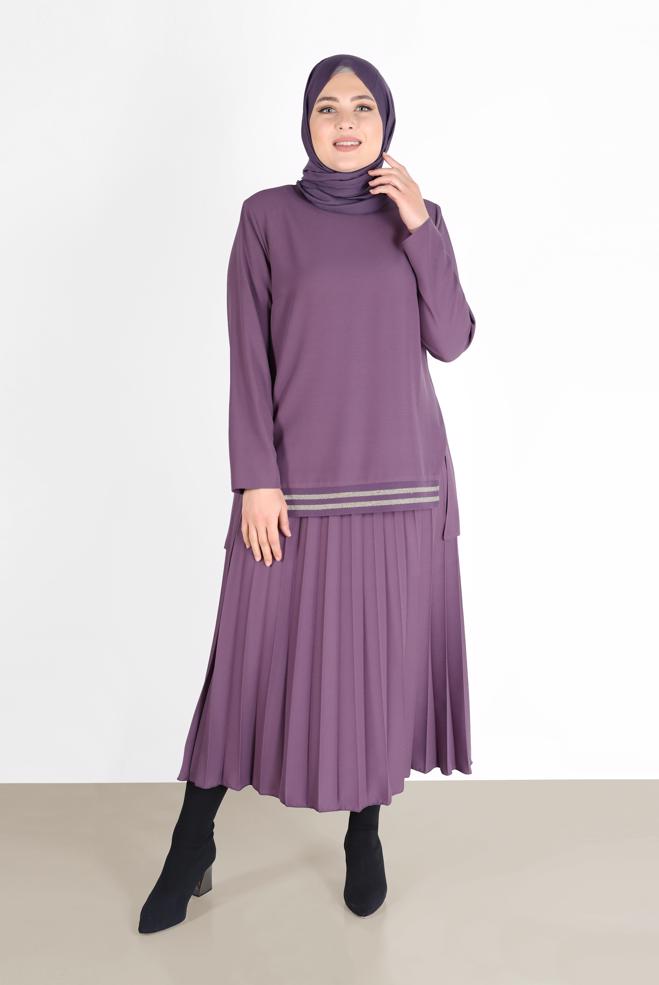 Vêtements hijab POURPRE COSTUME JUPE 2 PIÈCES PLISSÉE CTE 20194 - ALVİNA