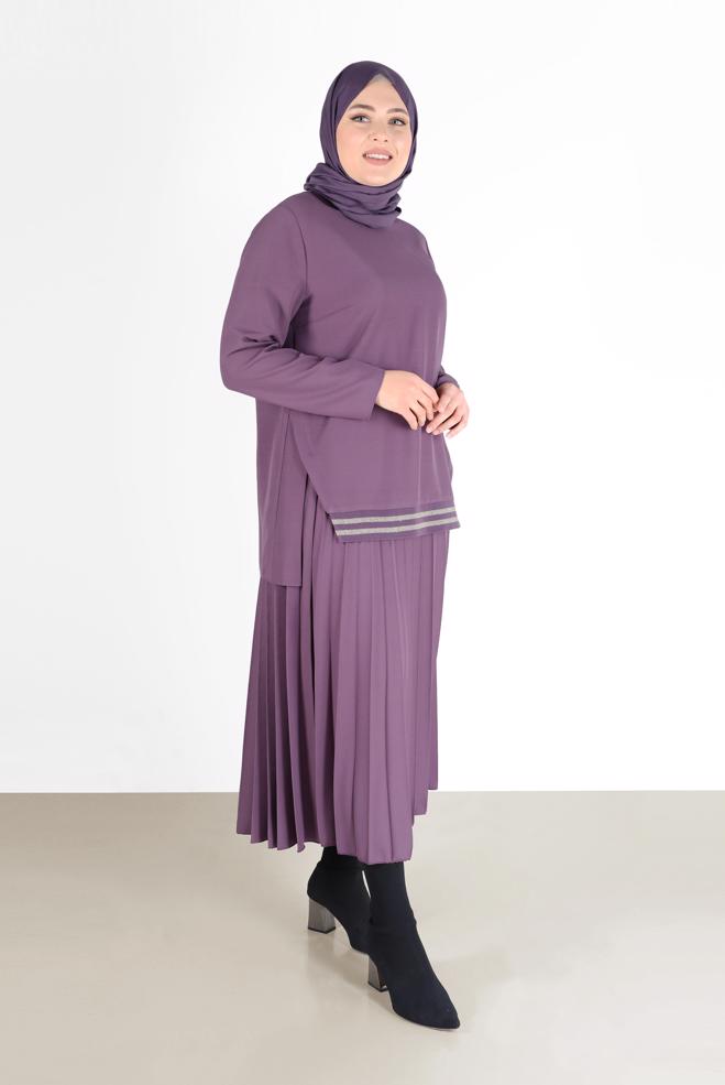 Vêtements hijab POURPRE COSTUME JUPE 2 PIÈCES PLISSÉE CTE 20194 - ALVİNA