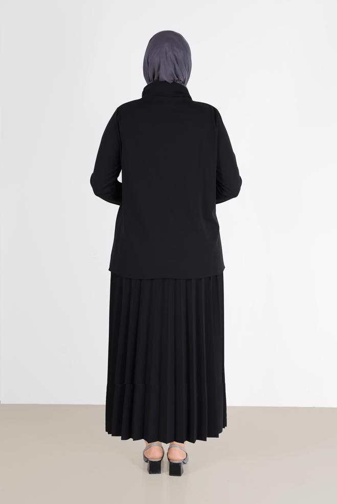 Vêtements hijab NOIR JUPE 2 PIÈCES PLISSÉE DÉTAIL POCHE 20195 - ALVİNA