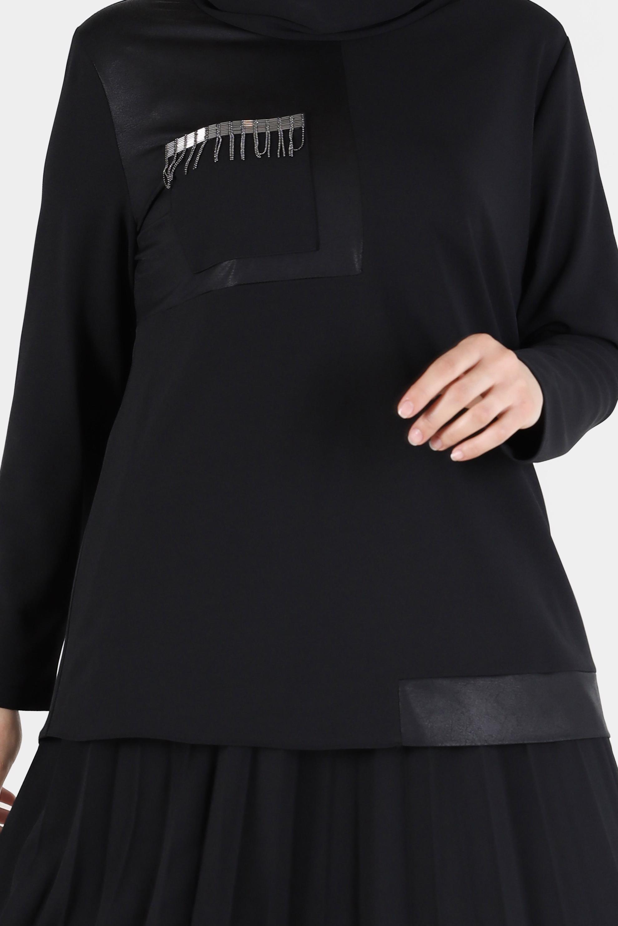 Hijab clothing BLACK POCKET DETAIL PLEATED 2-PIECE SKIRTED SUIT 20195 