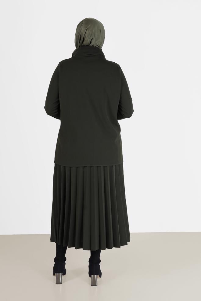 Vêtements hijab KAKI JUPE 2 PIÈCES PLISSÉE DÉTAIL POCHE 20195 - ALVİNA