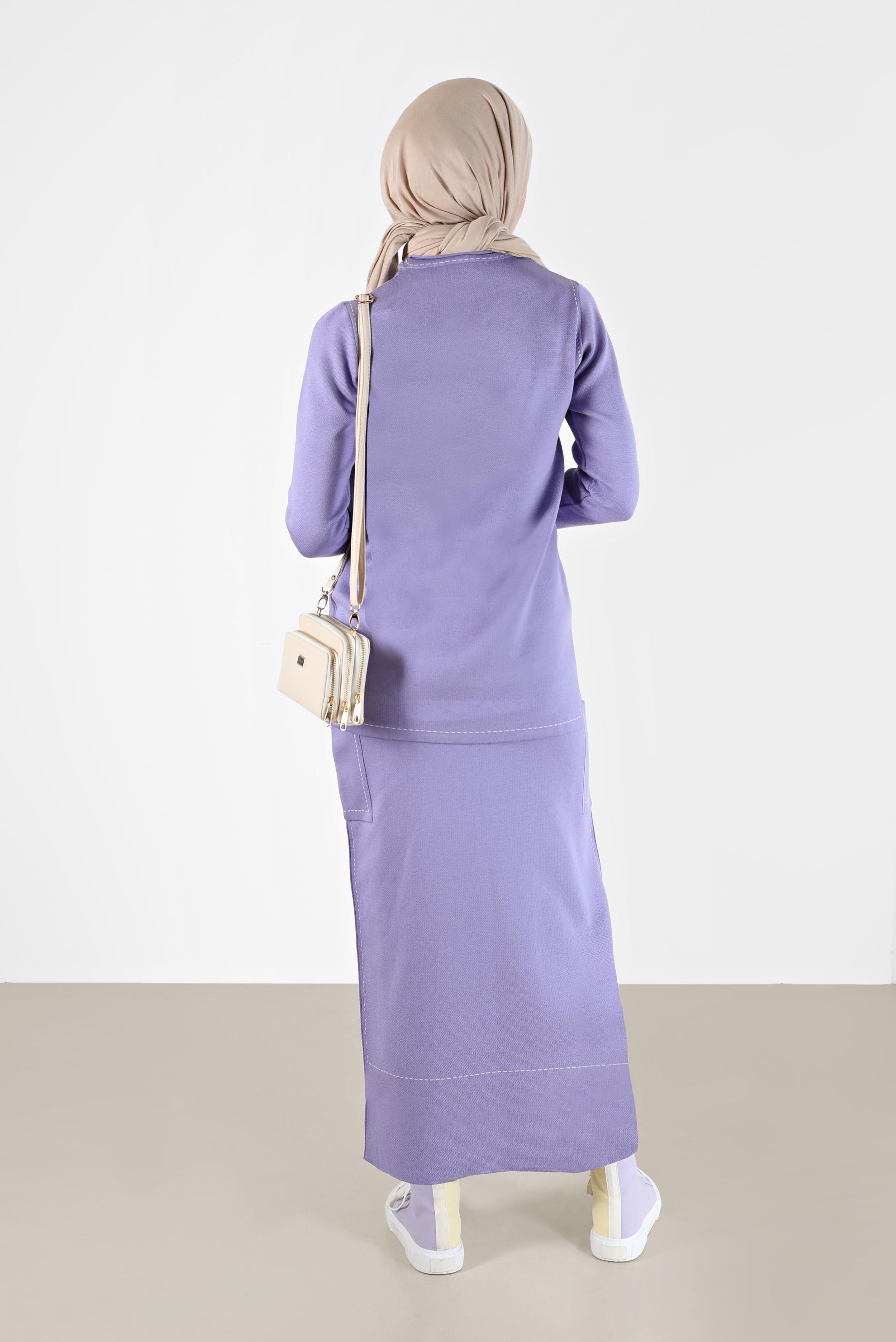 Vêtements hijab POURPRE COSTUME JUPE EN MAILLE 2 PIÈCES AVEC DÉTAIL SURPIQUÉ 42083