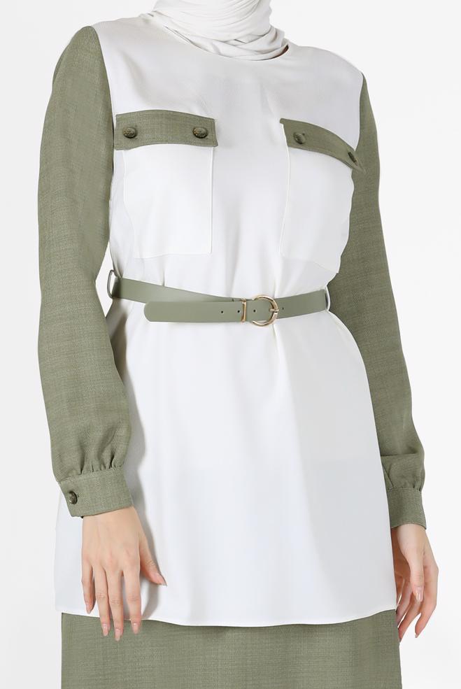 Vêtements hijab VERT COSTUME JUPE 2 PIÈCES AVEC CEINTURE DÉTAIL POCHE 42170 - ALVİNA