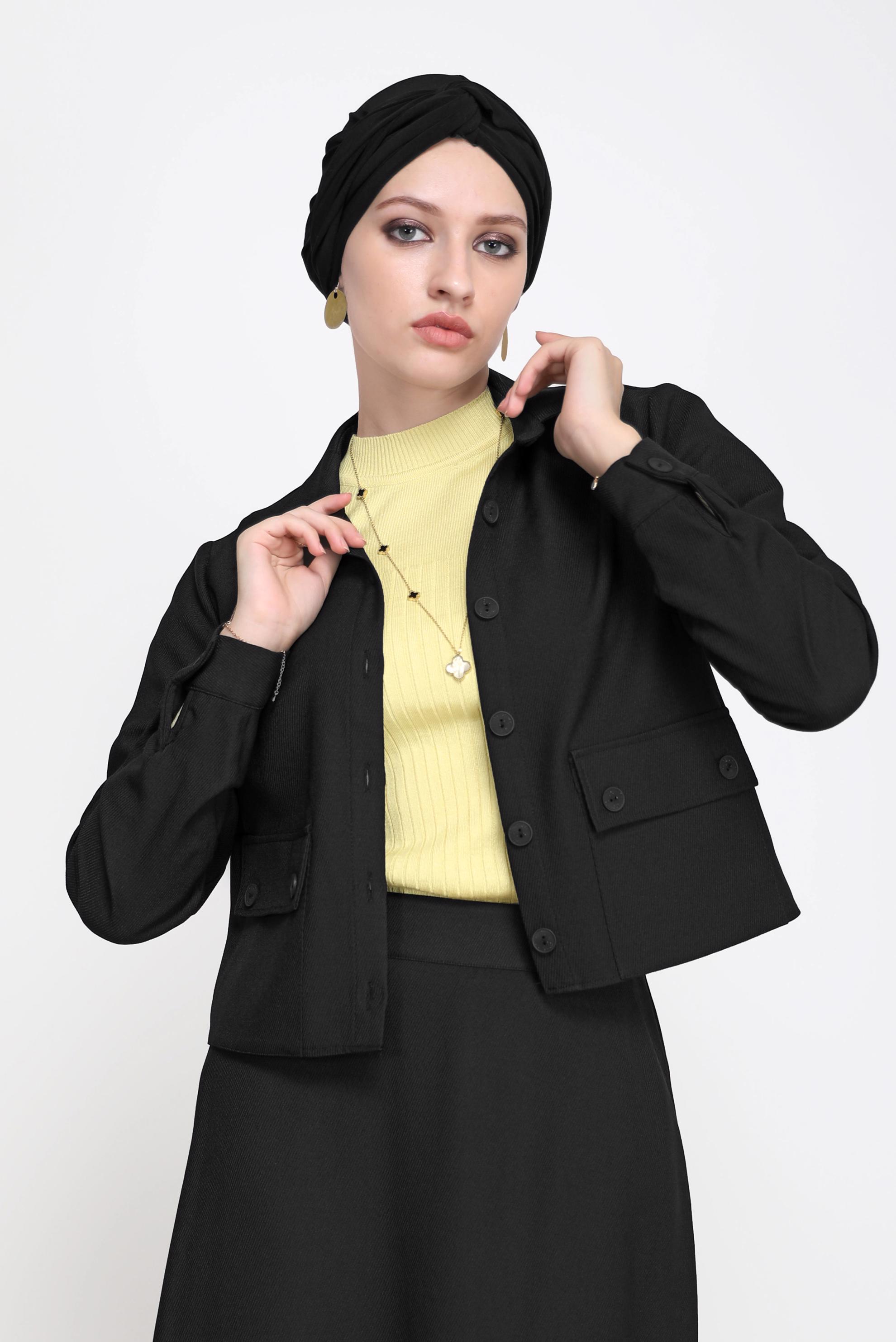 Vêtements hijab NOIR COSTUME JUPE 2 PIÈCES AVEC POCHE 42197