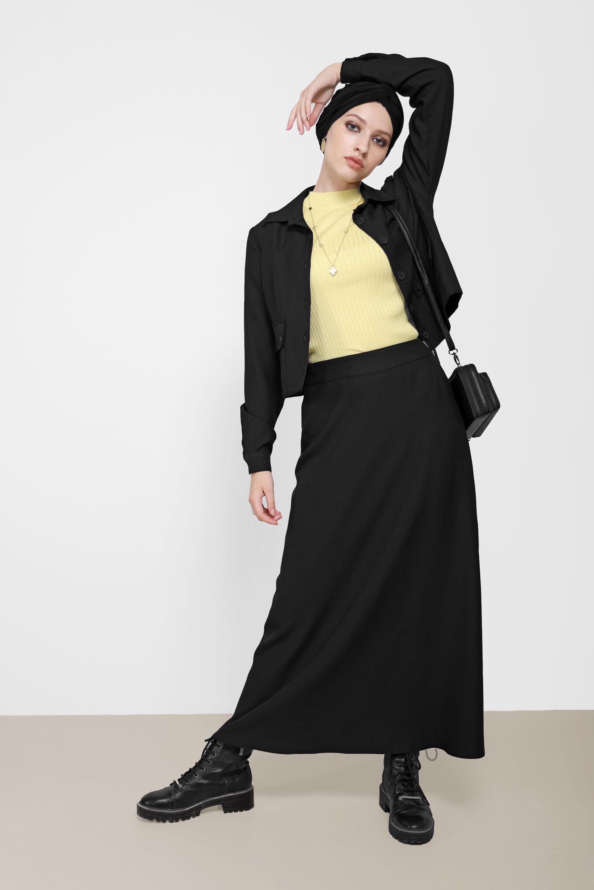 Vêtements hijab NOIR COSTUME JUPE 2 PIÈCES AVEC POCHE 42197