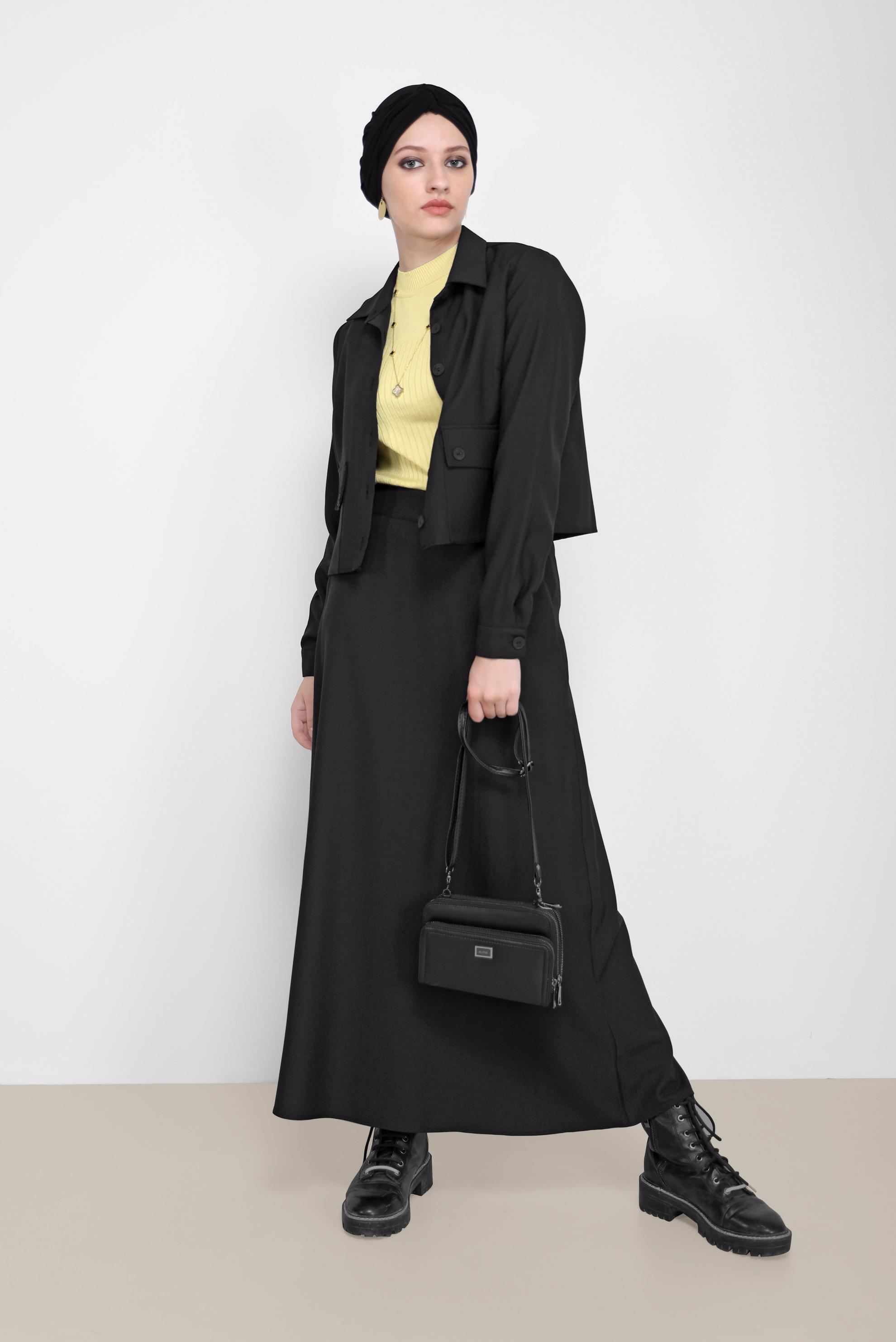 Vêtements hijab NOIR COSTUME JUPE 2 PIÈCES AVEC POCHE 42197