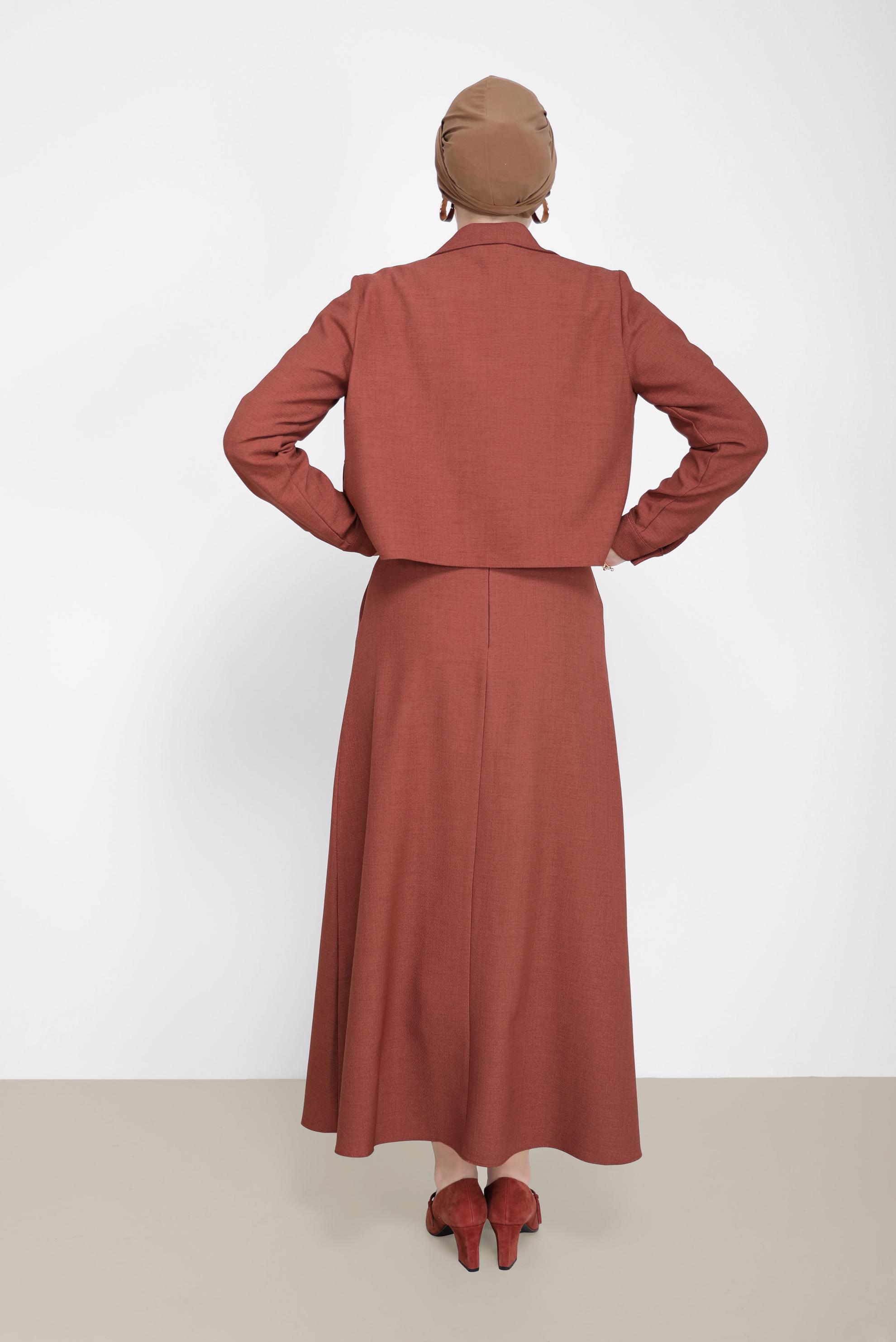 Tesettür giyim KAHVE DÜĞME DETAYLI CEPLİ İKİLİ ETEKLİ TAKIM 42197