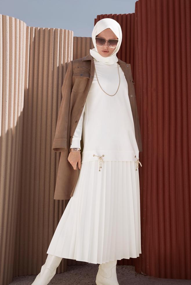 Hijab clothing  TIE DETAIL PLEATED SKIRTED SUIT 42199  - ALVİNA