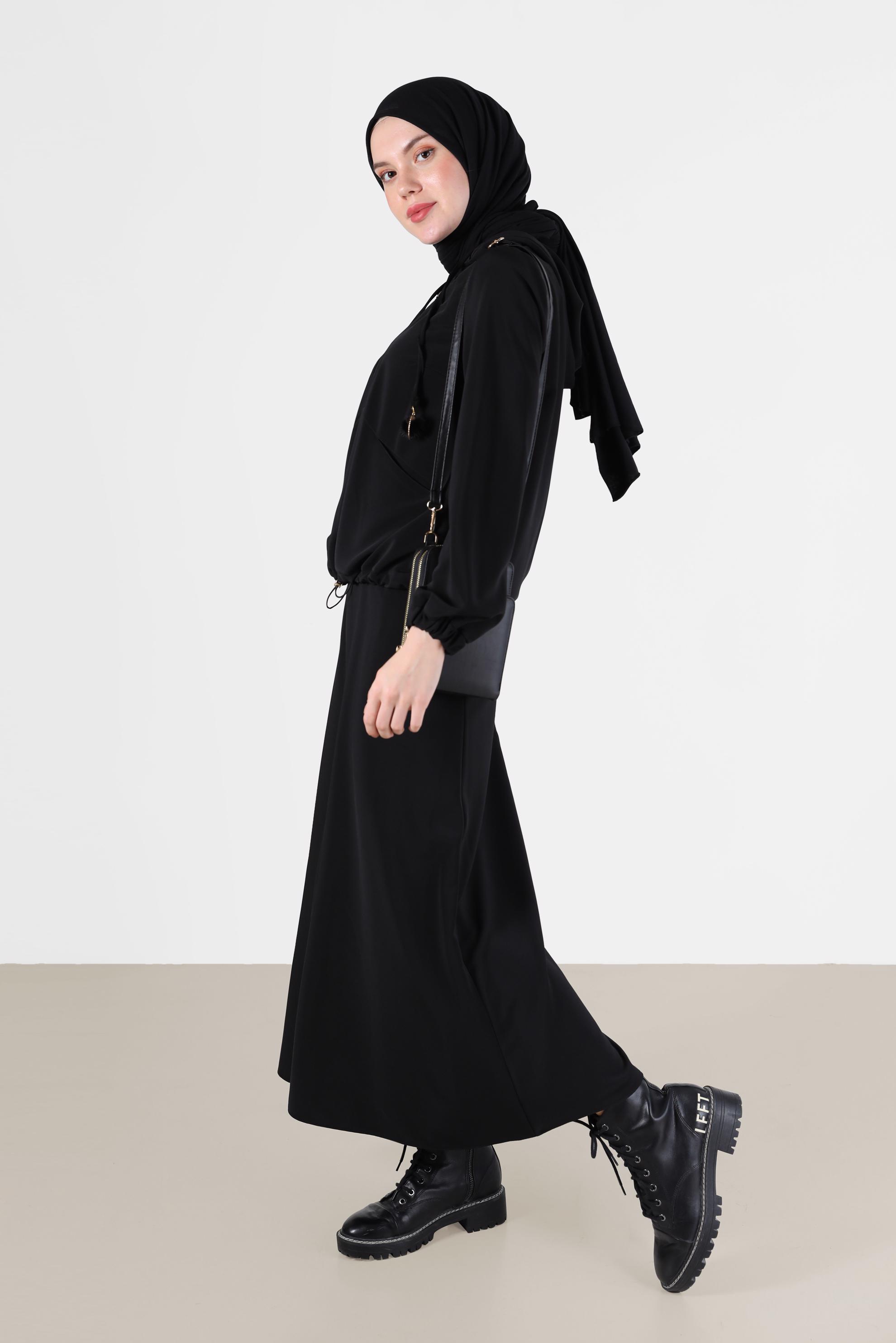 Vêtements hijab NOIR COSTUME JUPE 2 PIÈCES À TAILLE FRONCÉE DÉTAIL ZIPPÉ 42364