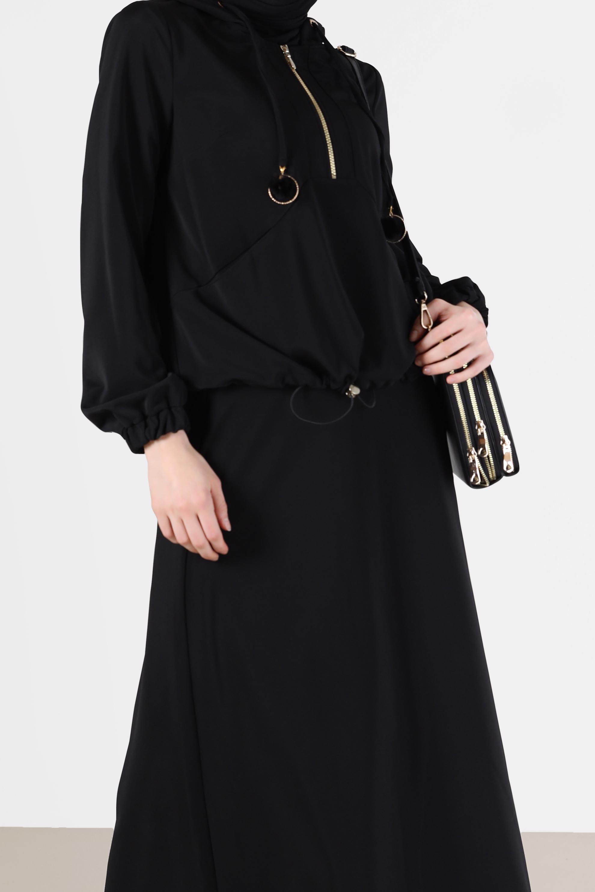 Vêtements hijab NOIR COSTUME JUPE 2 PIÈCES À TAILLE FRONCÉE DÉTAIL ZIPPÉ 42364