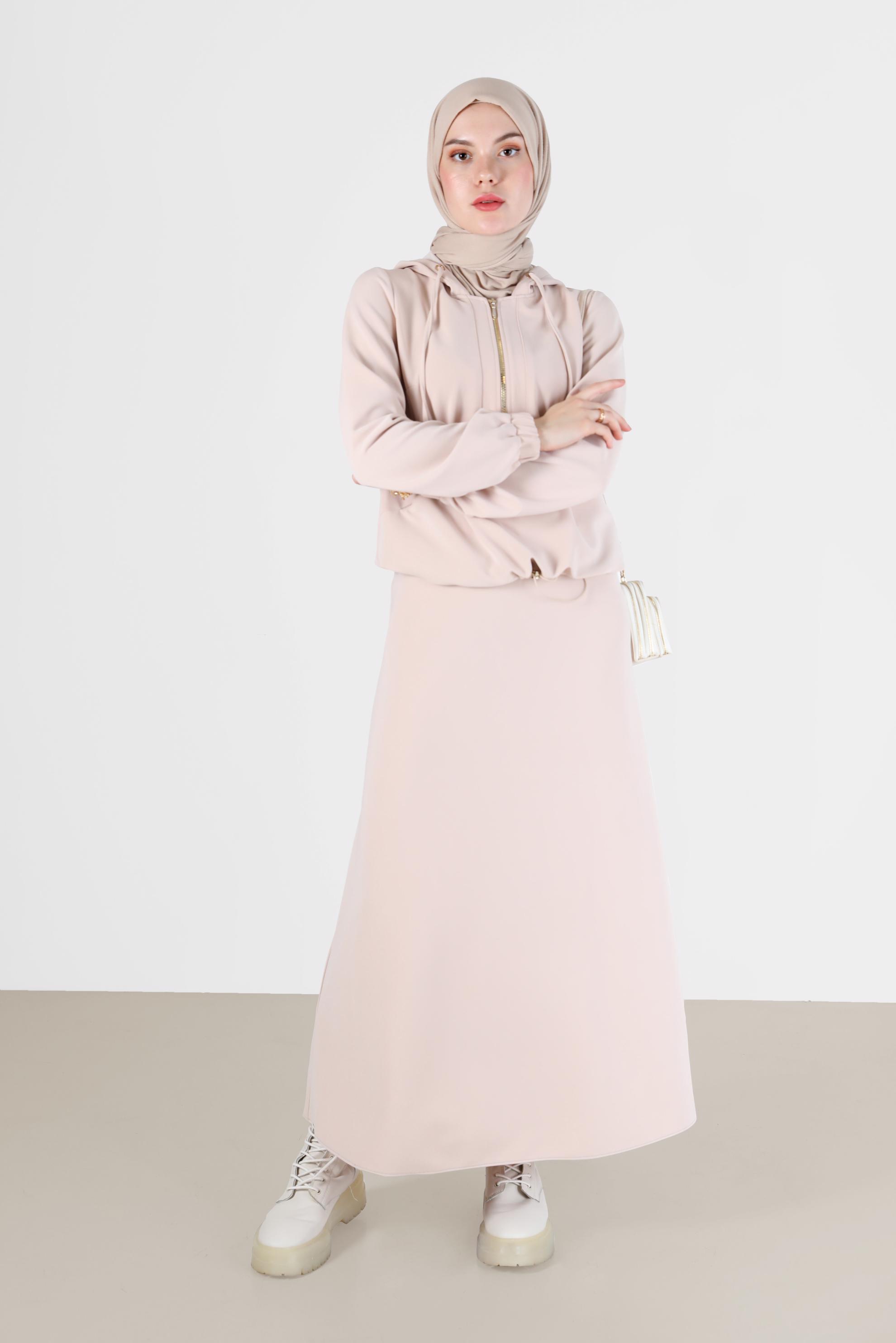 Vêtements hijab BEIGE COSTUME JUPE 2 PIÈCES À TAILLE FRONCÉE DÉTAIL ZIPPÉ 42364