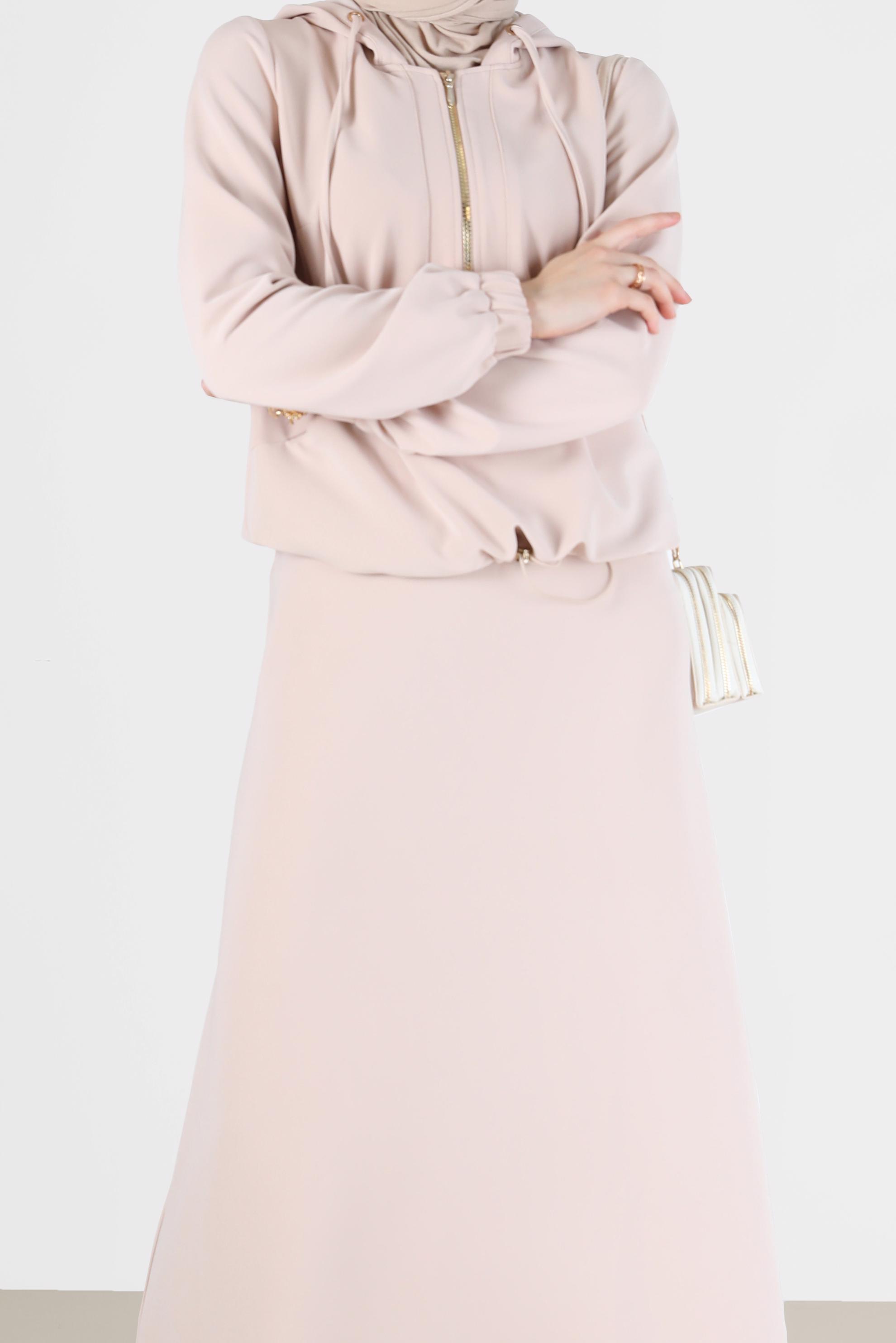 Vêtements hijab BEIGE COSTUME JUPE 2 PIÈCES À TAILLE FRONCÉE DÉTAIL ZIPPÉ 42364