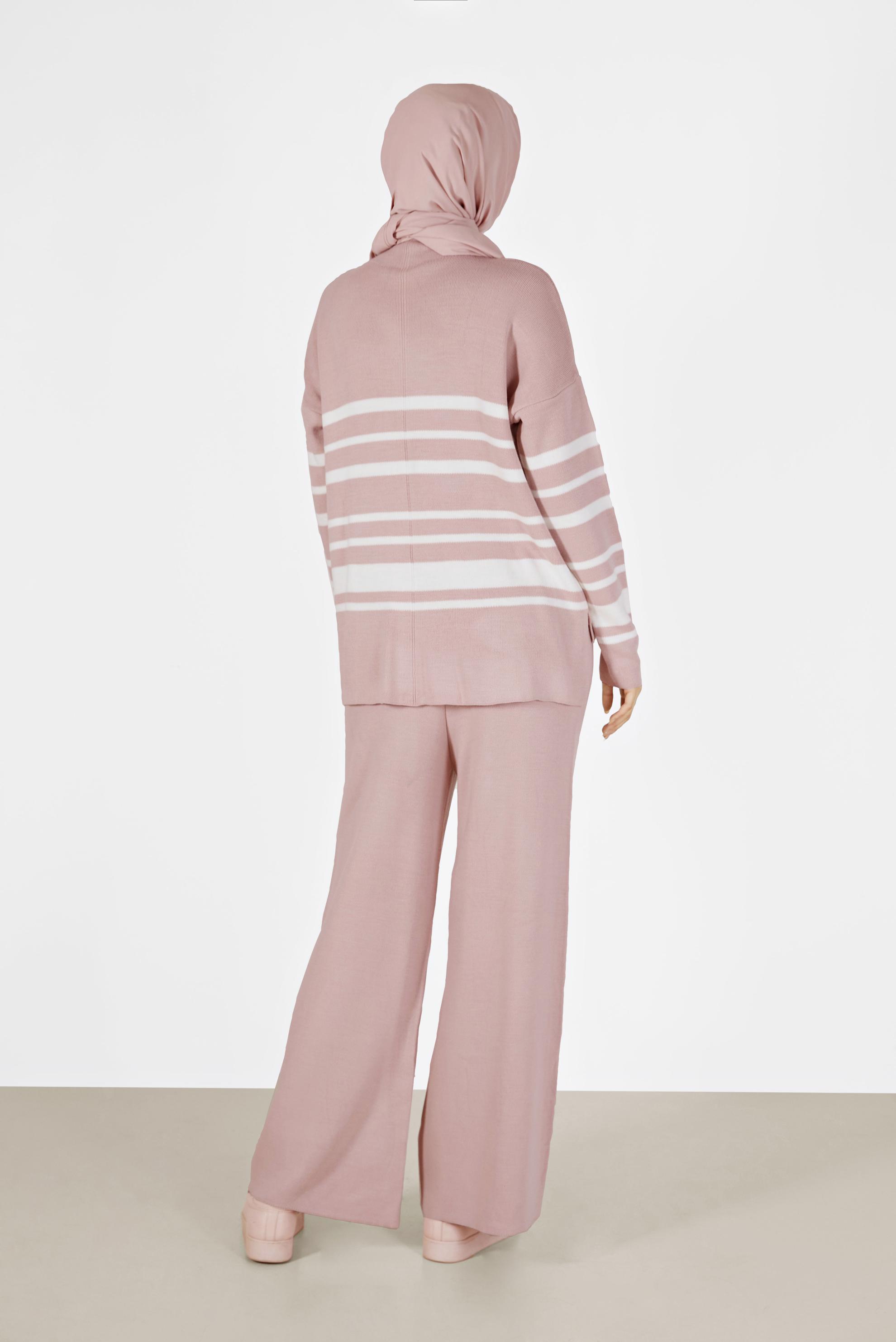 Vêtements hijab POUDRE ENSEMBLE PANTALON 2 PIÈCES EN MAILLE DÉTAILS RAYURES 42486