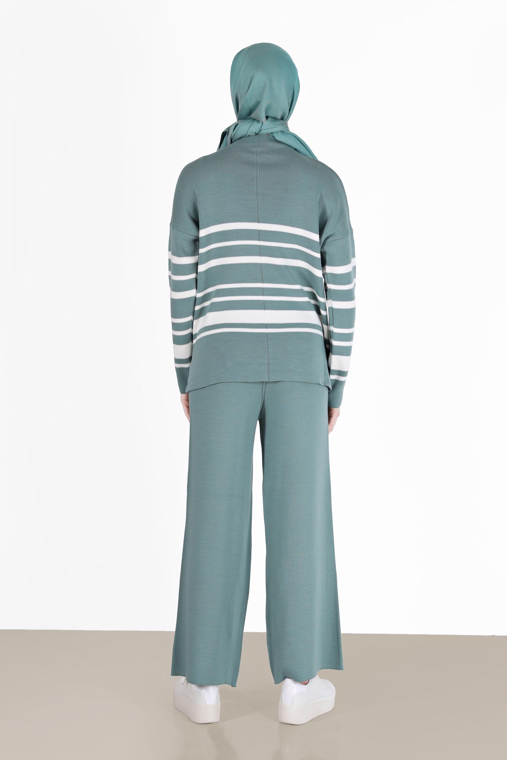 Tesettür giyim YEŞİL ŞERİT DETAYLI TRİKO İKİLİ TAKIM 42486 